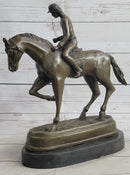 Signed Bronze Horse and Jockey Polo Academy Racing Sculpture