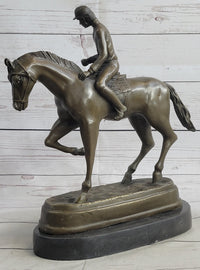 Signed Bronze Horse and Jockey Polo Academy Racing Sculpture