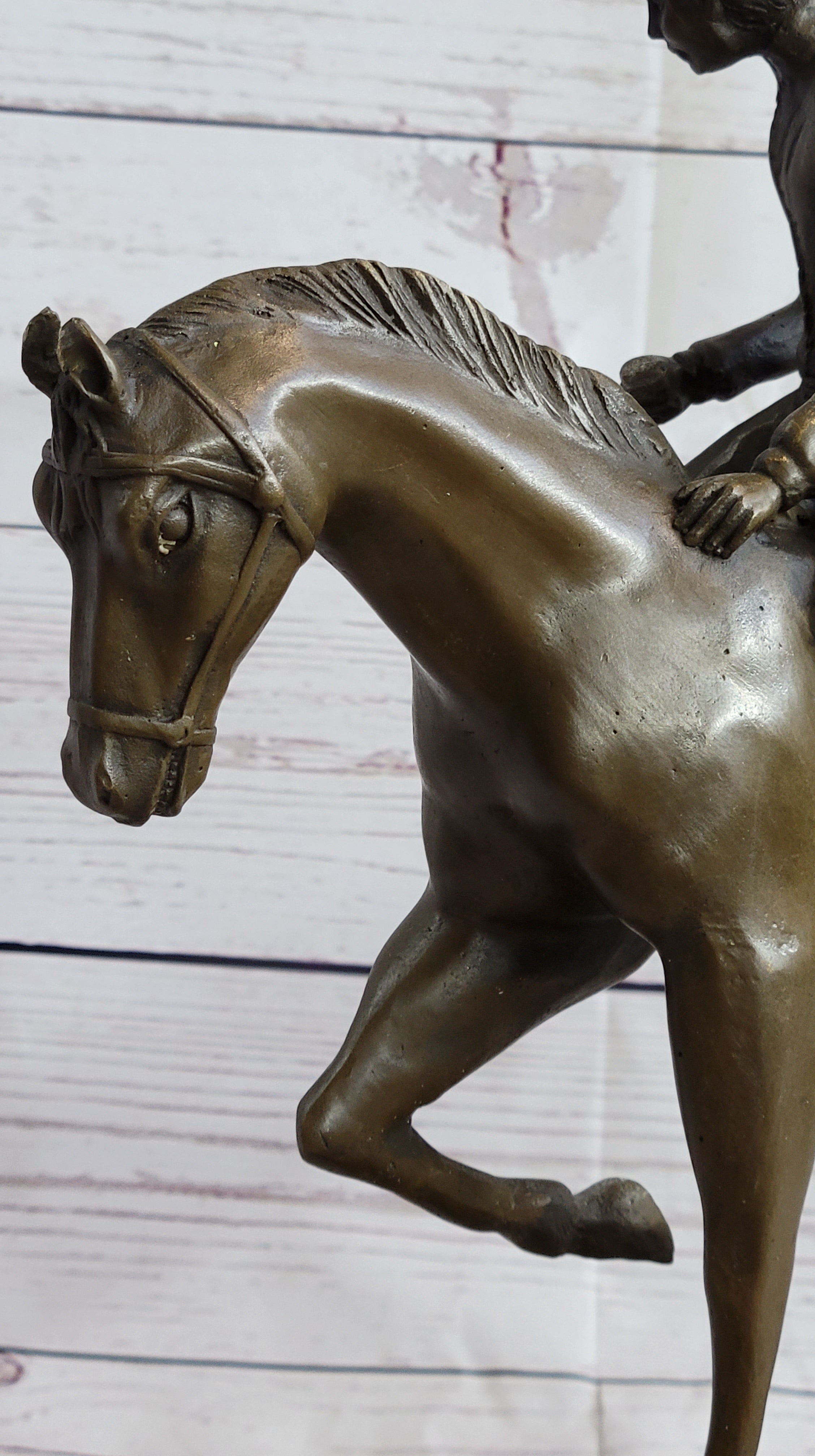 Signed Bronze Horse and Jockey Polo Academy Racing Sculpture