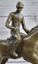 Signed Bronze Horse and Jockey Polo Academy Racing Sculpture