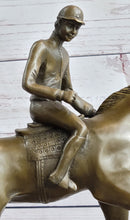 Signed Bronze Horse and Jockey Polo Academy Racing Sculpture