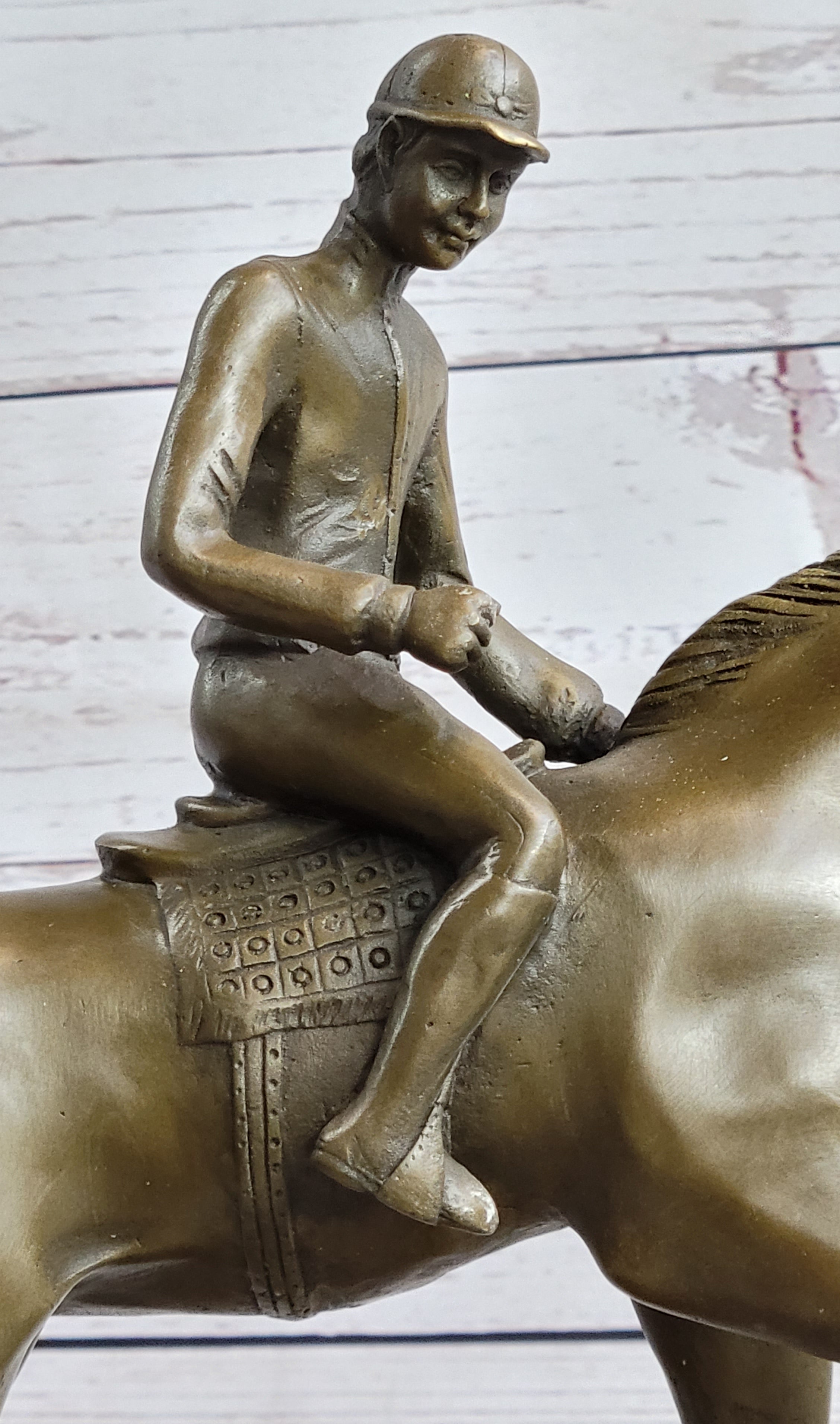 Signed Bronze Horse and Jockey Polo Academy Racing Sculpture