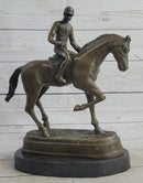 Signed Bronze Horse and Jockey Polo Academy Racing Sculpture