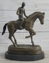 Signed Bronze Horse and Jockey Polo Academy Racing Sculpture