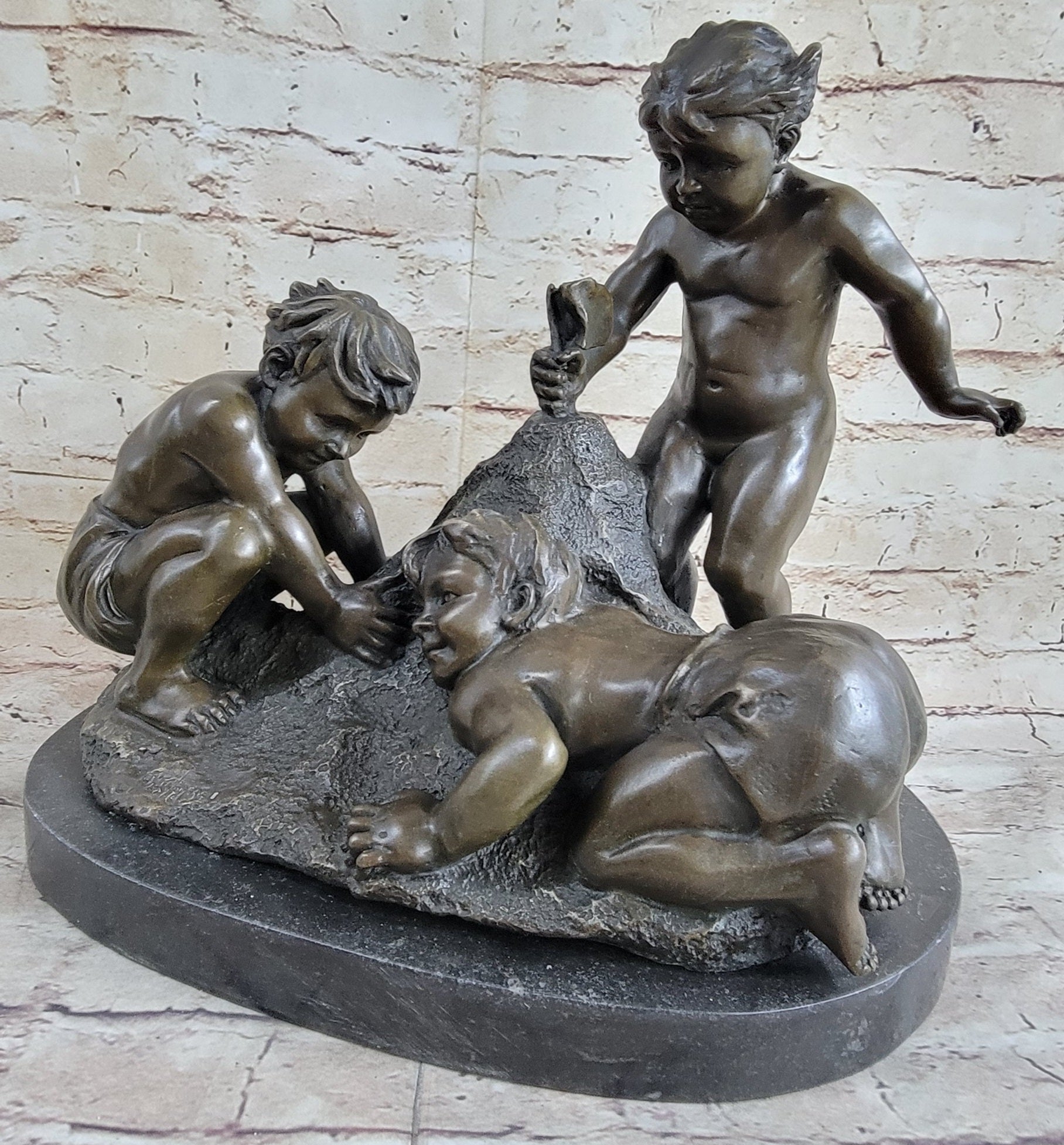 Boys Playing on the Beach Sand Bronze Sculpture 13" x 14"