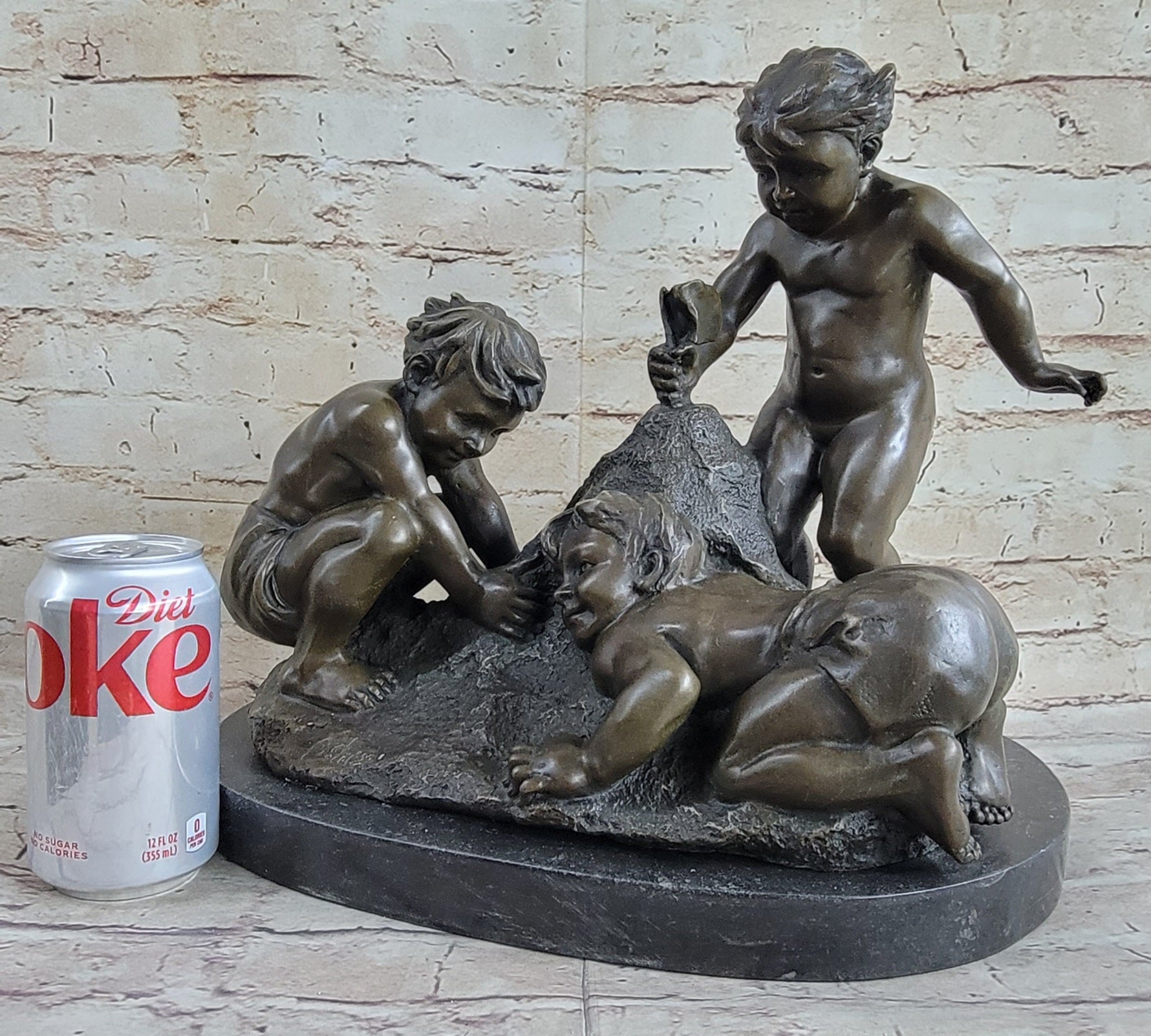 Boys Playing on the Beach Sand Bronze Sculpture 13" x 14"