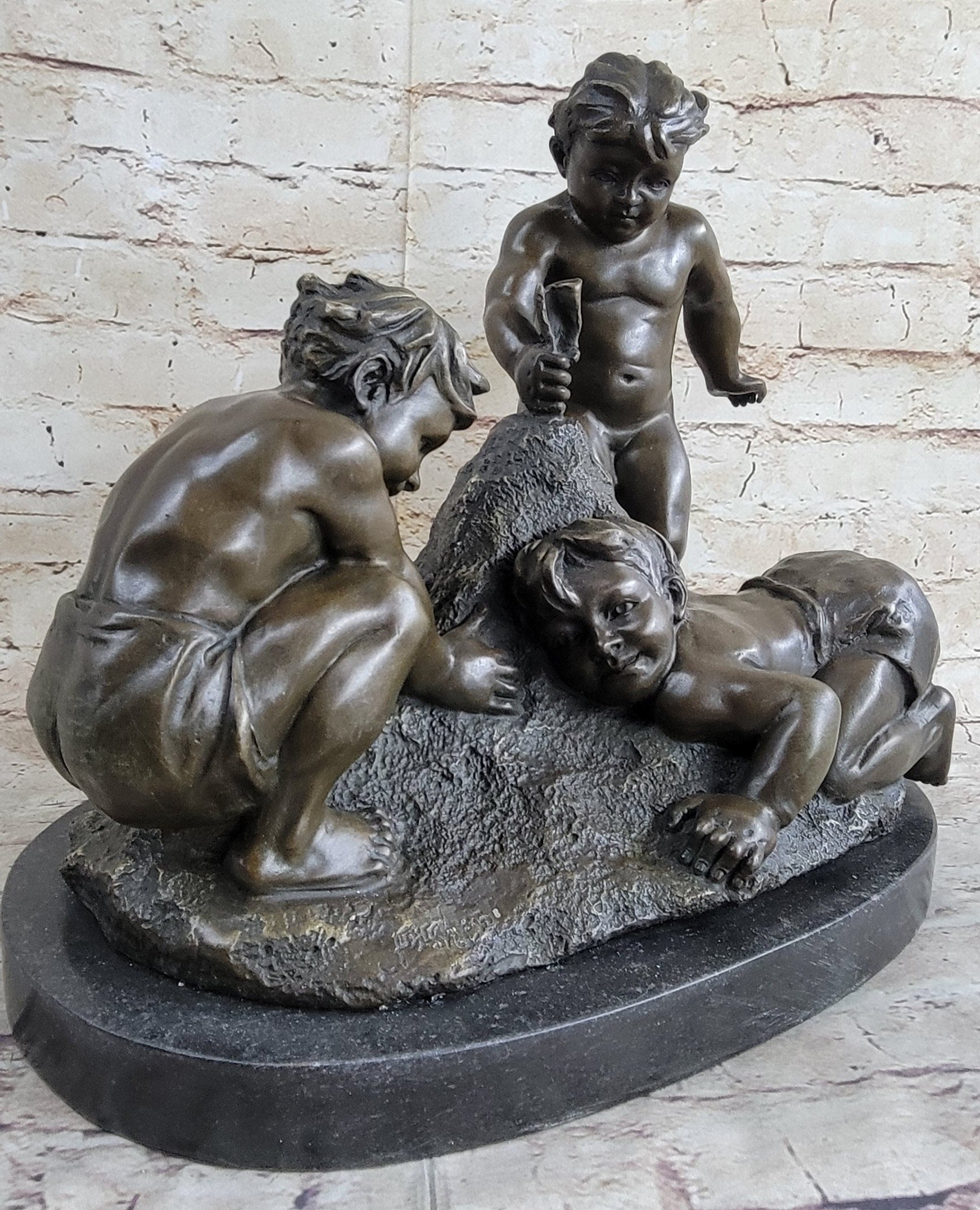 Boys Playing on the Beach Sand Bronze Sculpture 13" x 14"