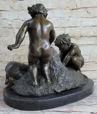 Boys Playing on the Beach Sand Bronze Sculpture 13" x 14"