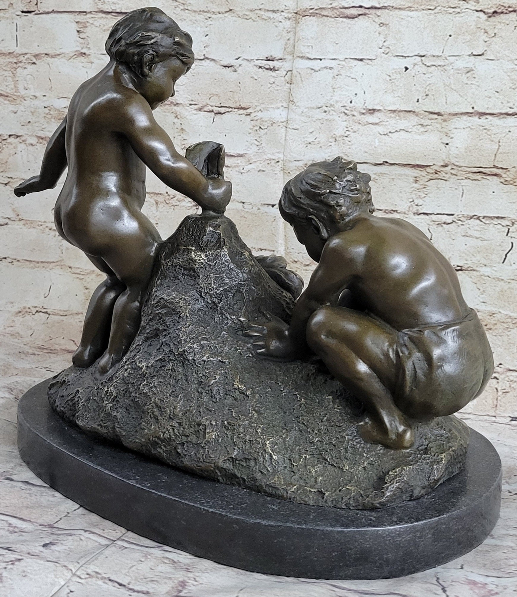 Boys Playing on the Beach Sand Bronze Sculpture 13" x 14"