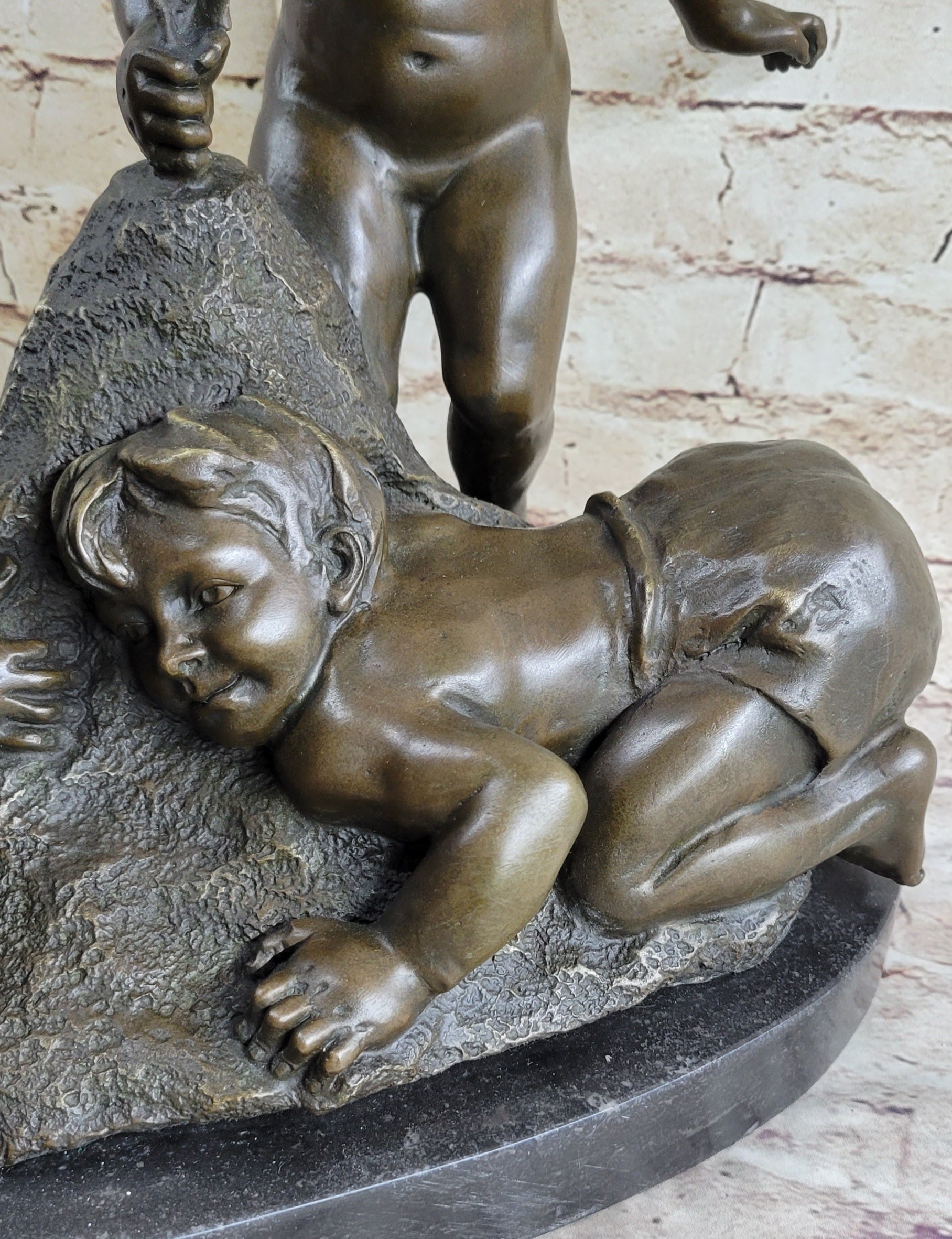 Boys Playing on the Beach Sand Bronze Sculpture 13" x 14"