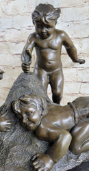 Boys Playing on the Beach Sand Bronze Sculpture 13" x 14"