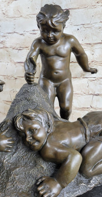 Boys Playing on the Beach Sand Bronze Sculpture 13" x 14"