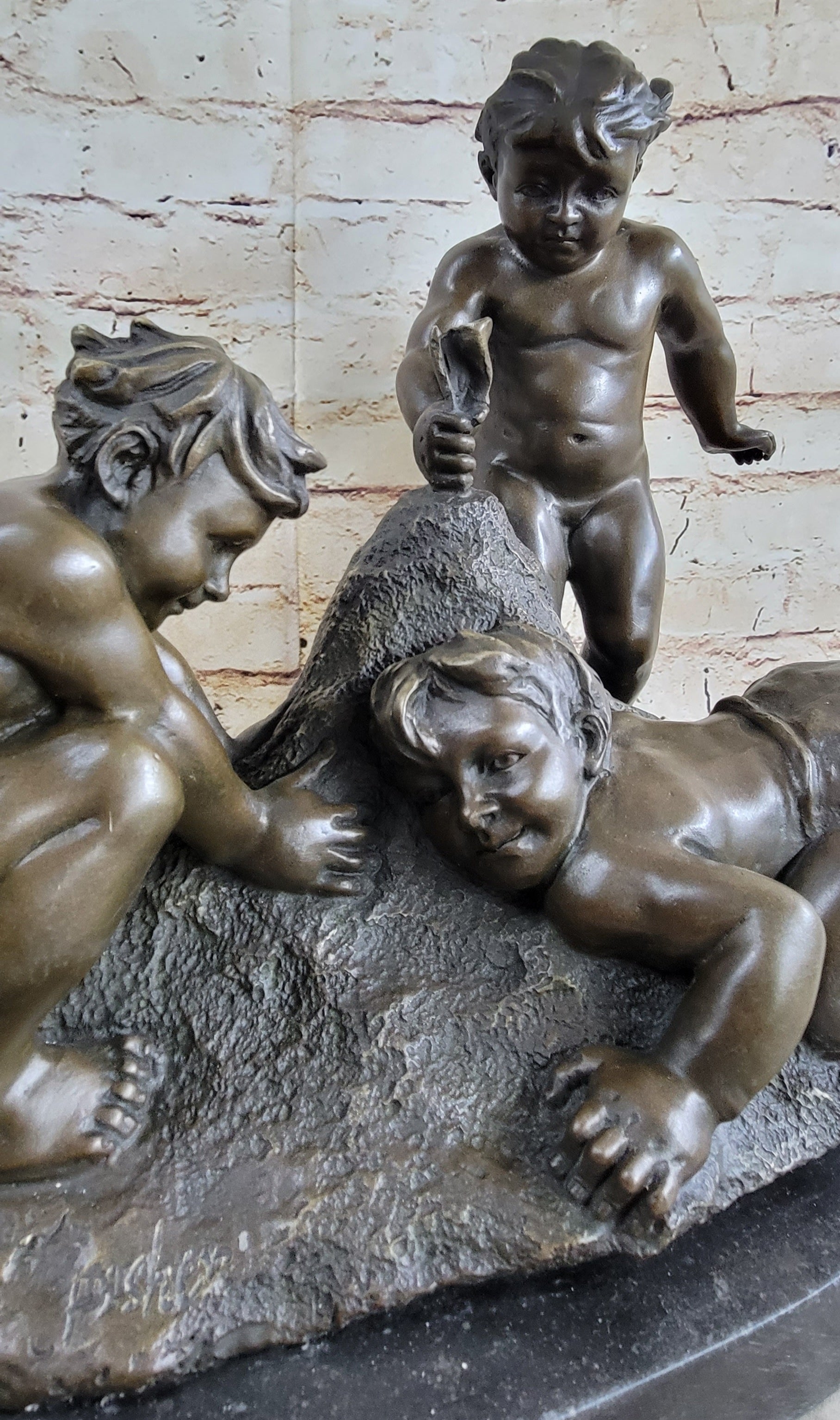 Boys Playing on the Beach Sand Bronze Sculpture 13" x 14"