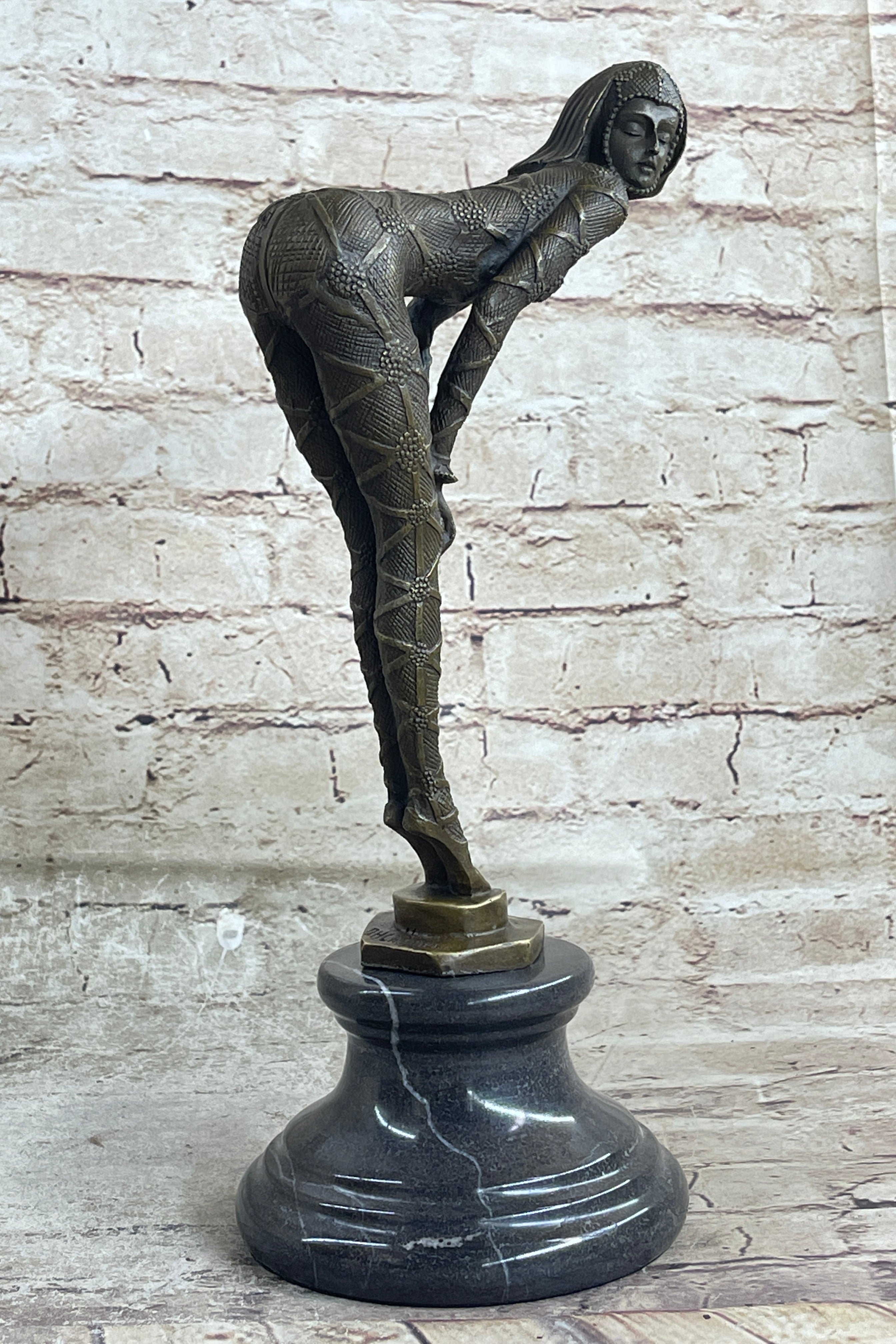 Signed Chiparus Alluring Woman in Seductive Pose Bronze