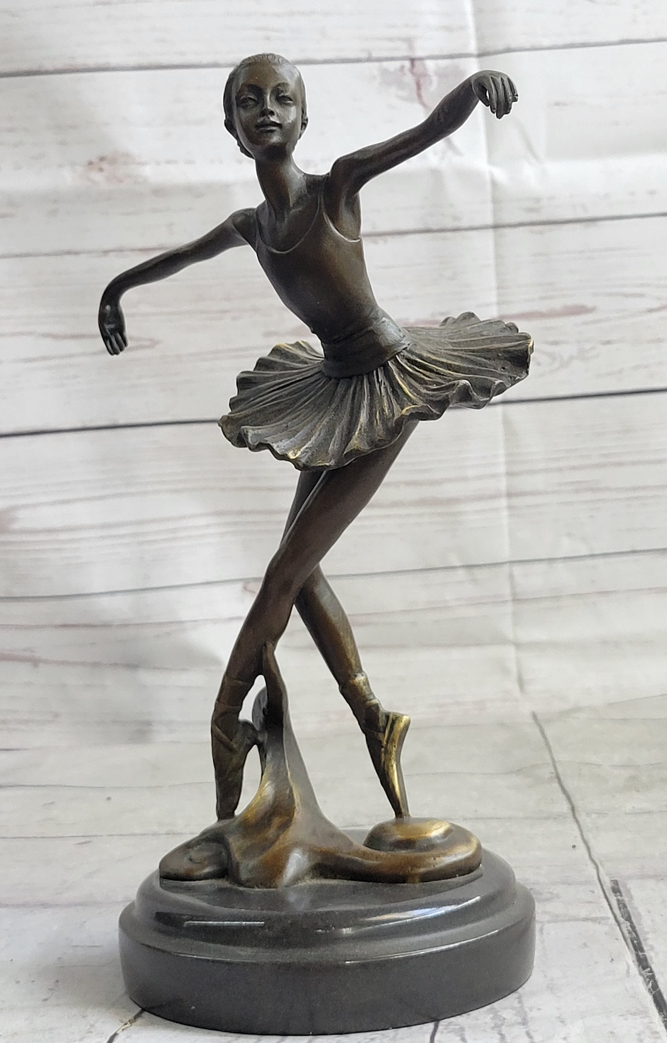 10'' Lady Ballerina Bronze Sculpture Art Nouveau Black Swan