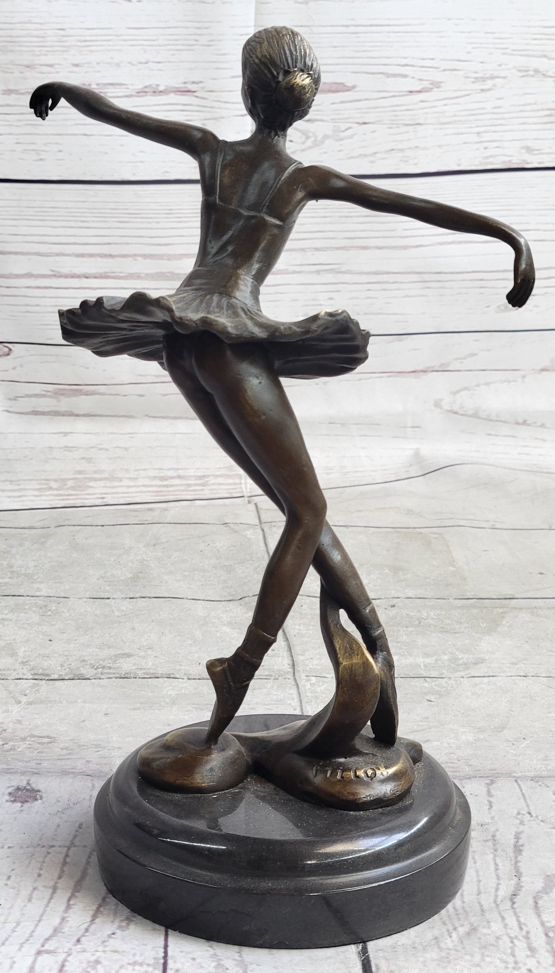 10'' Lady Ballerina Bronze Sculpture Art Nouveau Black Swan