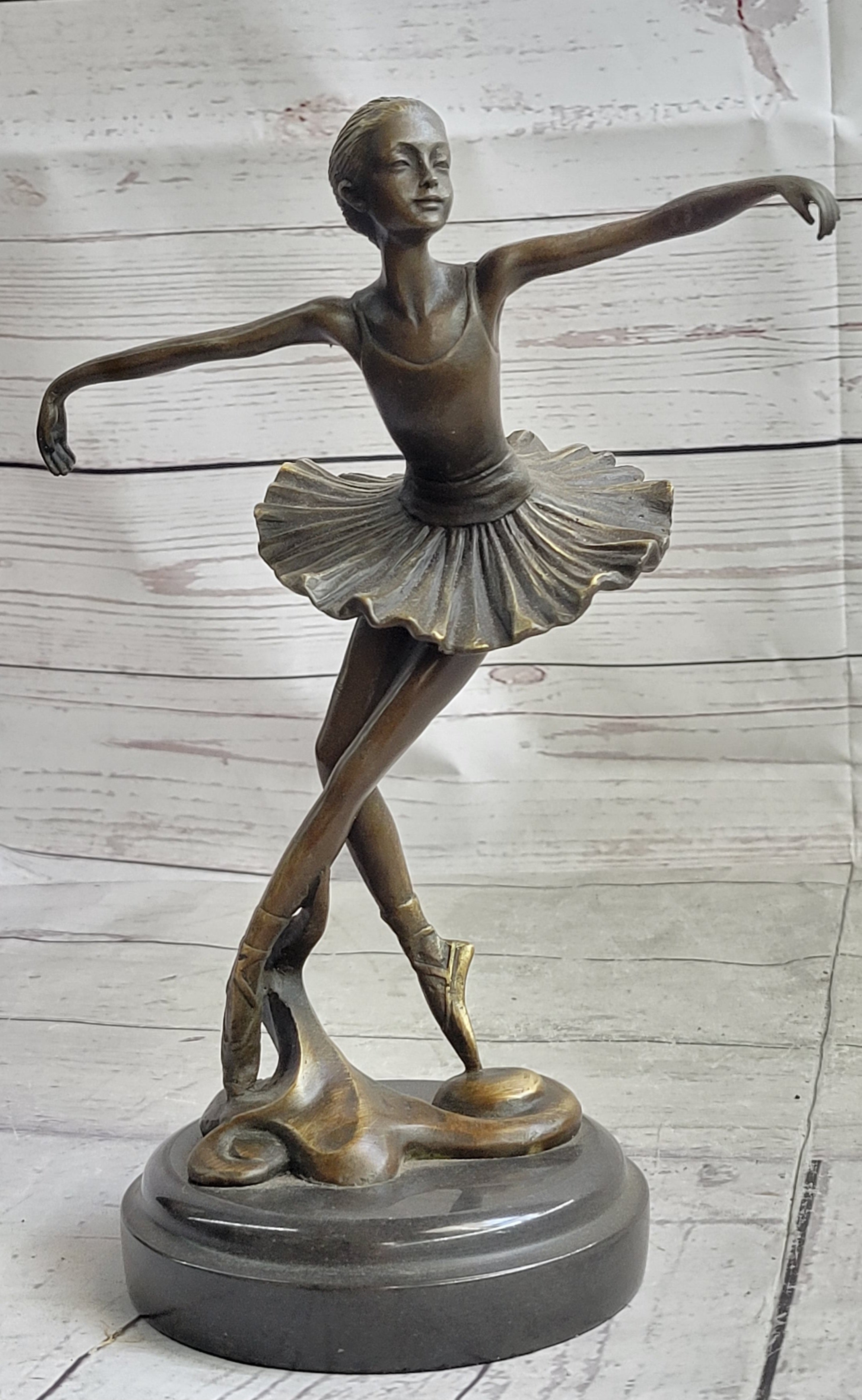 10'' Lady Ballerina Bronze Sculpture Art Nouveau Black Swan