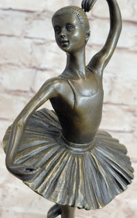 Ballerina Ballet Dancer Bronze Sculpture Signed on Marble Base