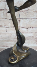Ballerina Ballet Dancer Bronze Sculpture Signed on Marble Base