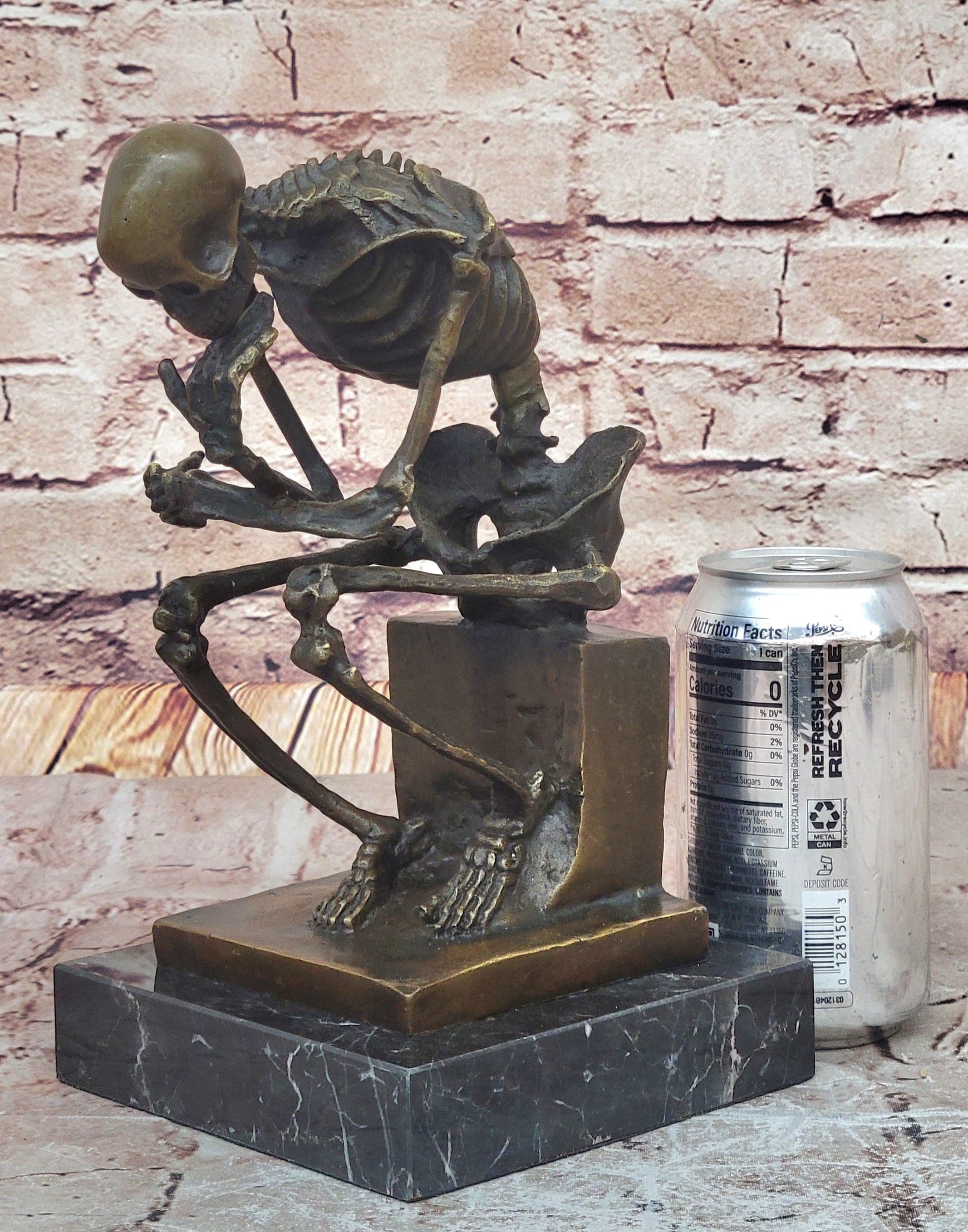 Hot Cast Bronze Skeleton Thinker Memento Mori Sculpture