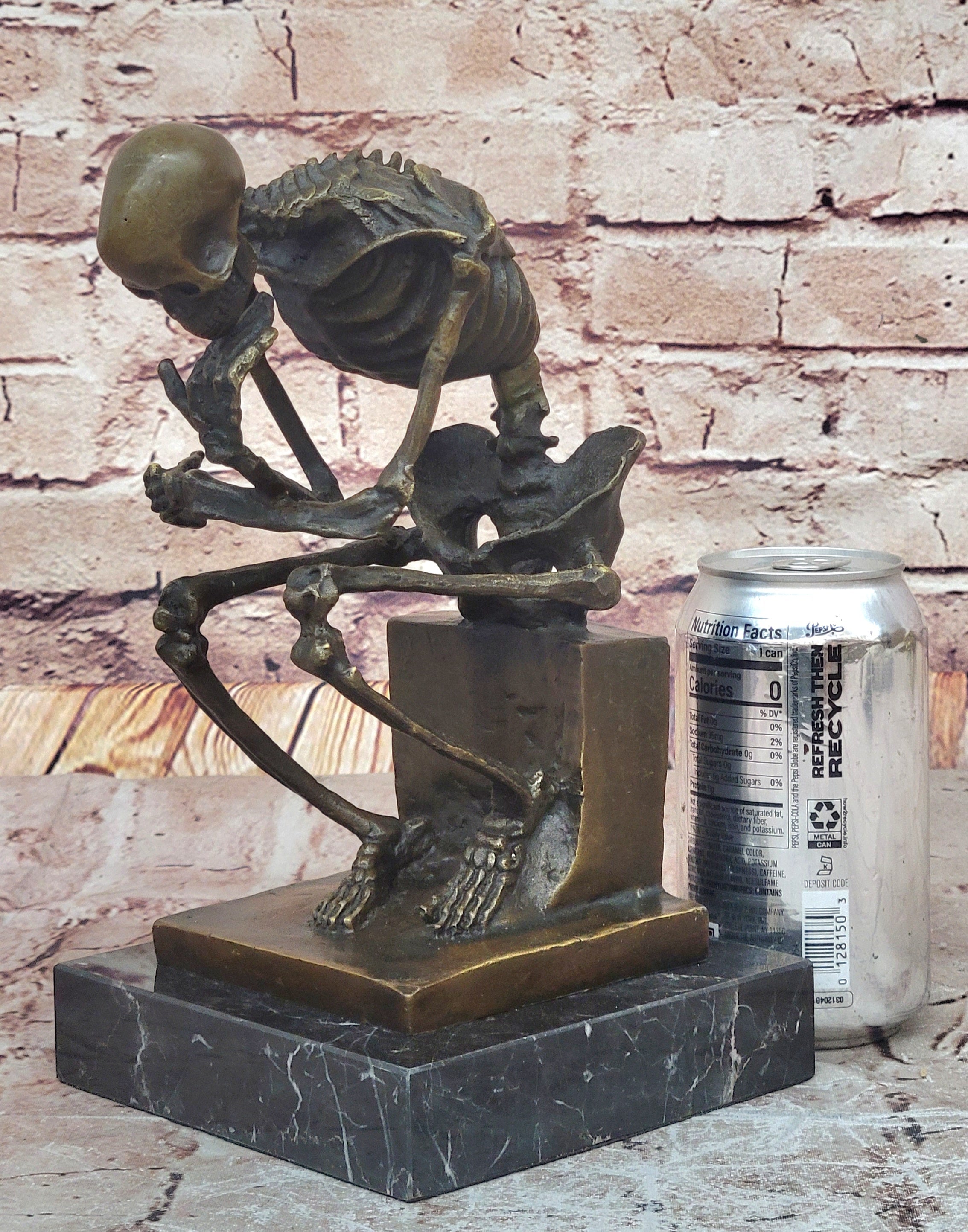 Hot Cast Bronze Skeleton Thinker Memento Mori Sculpture