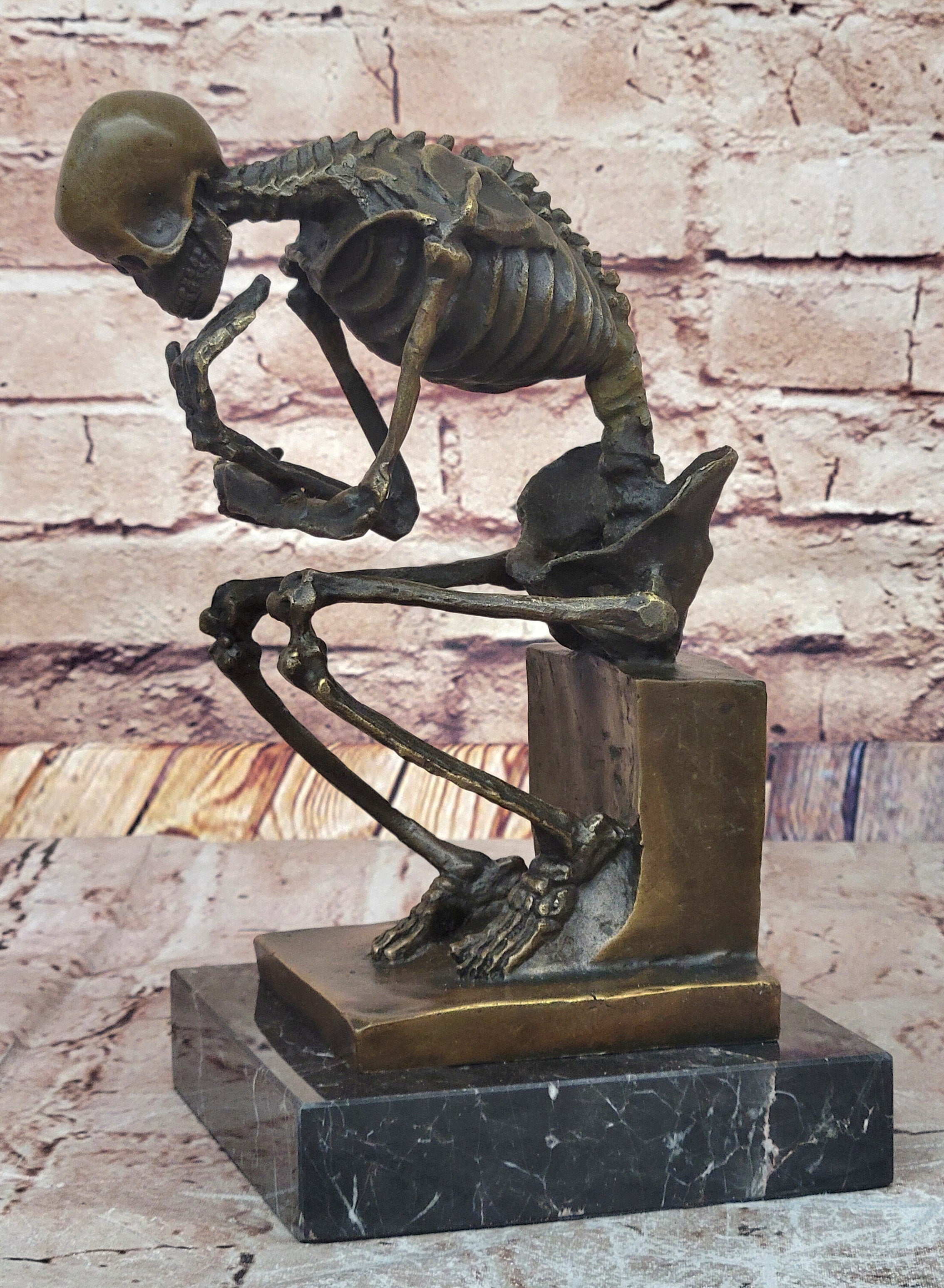 Hot Cast Bronze Skeleton Thinker Memento Mori Sculpture