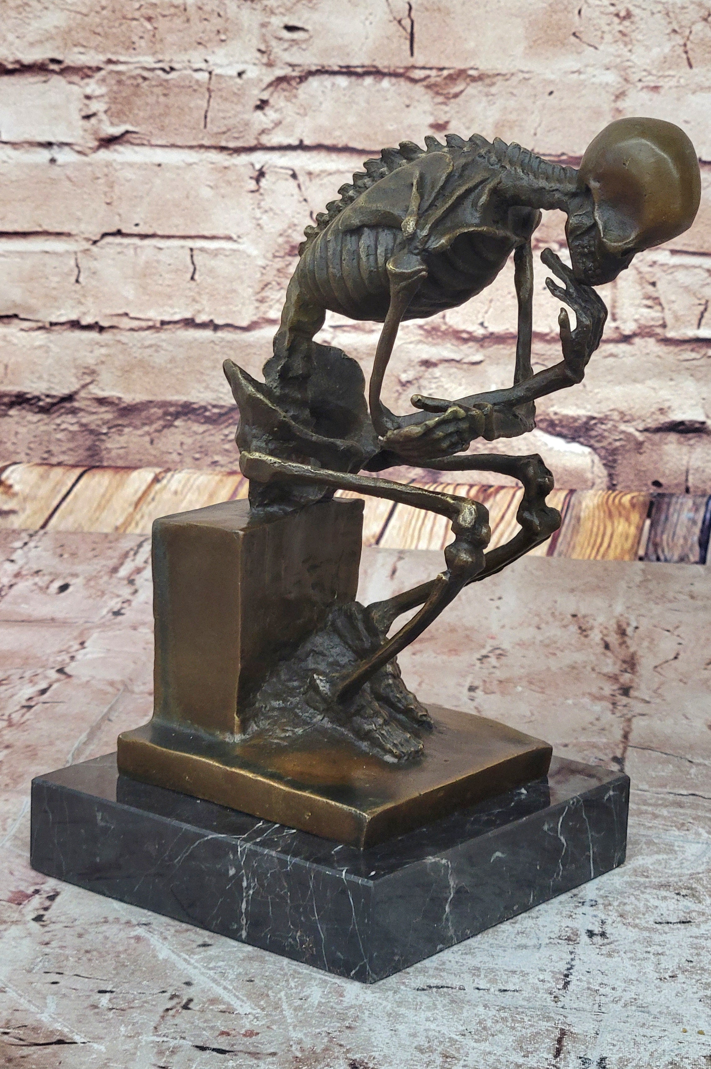 Hot Cast Bronze Skeleton Thinker Memento Mori Sculpture