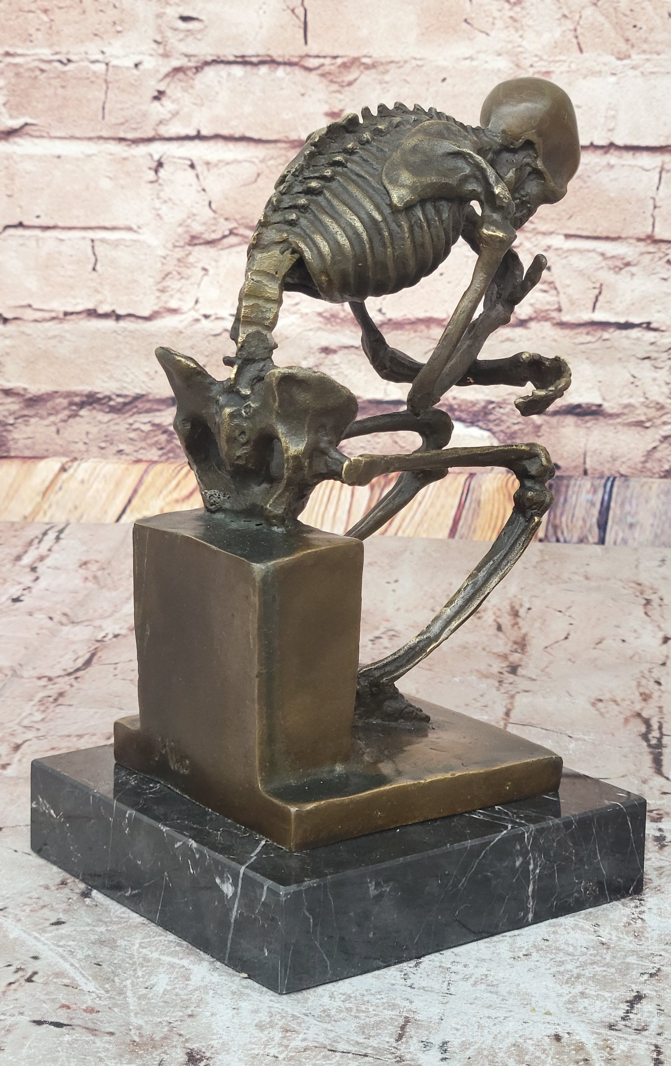 Hot Cast Bronze Skeleton Thinker Memento Mori Sculpture