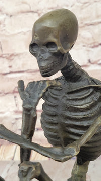 Hot Cast Bronze Skeleton Thinker Memento Mori Sculpture