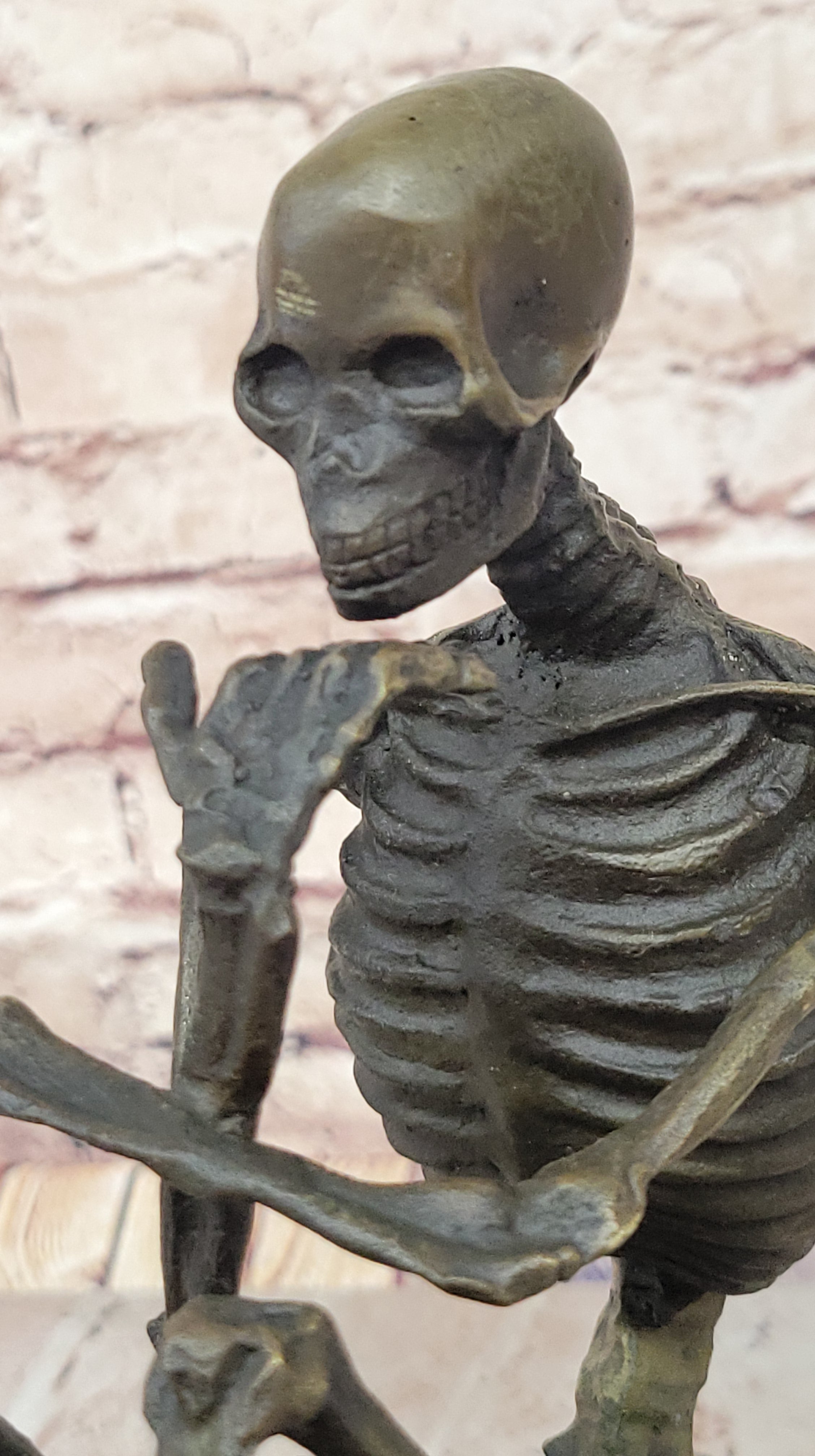 Hot Cast Bronze Skeleton Thinker Memento Mori Sculpture