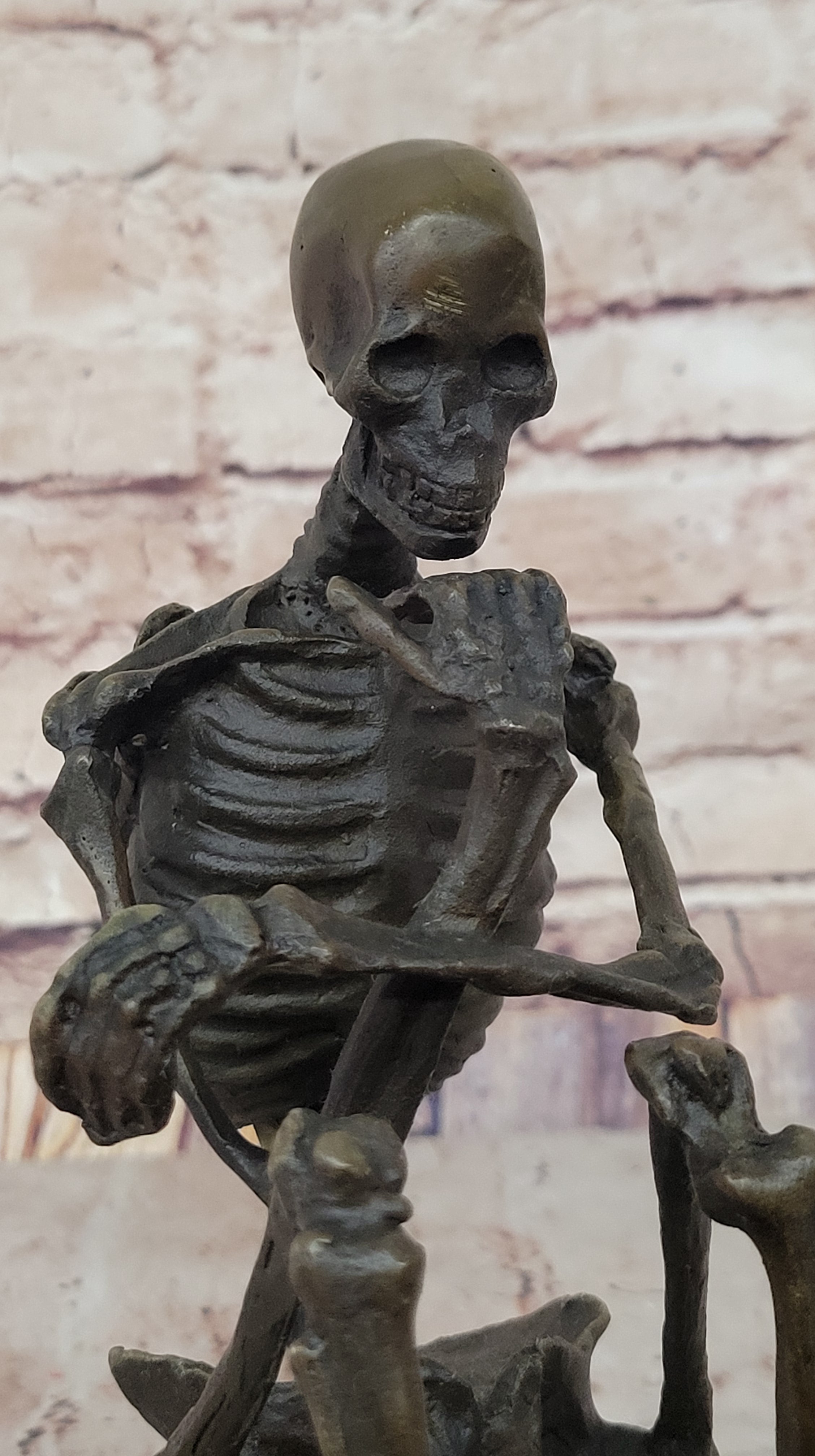 Hot Cast Bronze Skeleton Thinker Memento Mori Sculpture