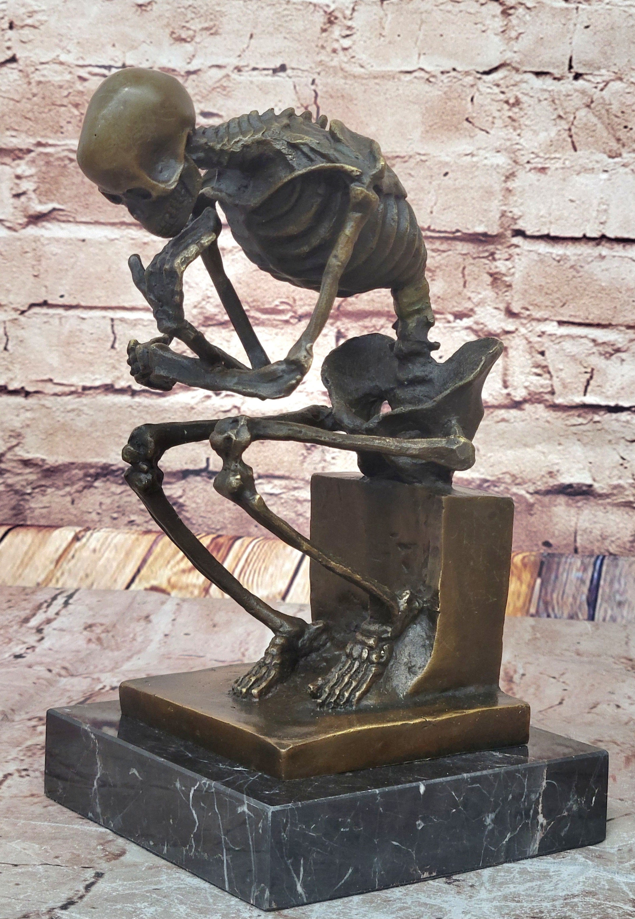 Hot Cast Bronze Skeleton Thinker Memento Mori Sculpture