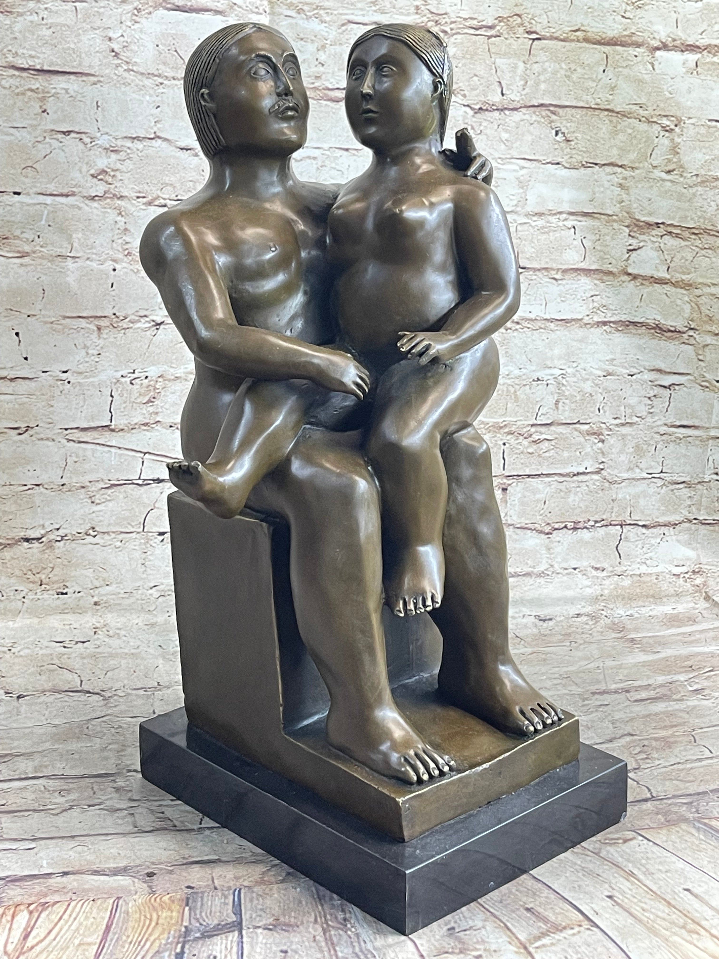Fernando Botero Man w/ Daughter Bronze 19" x 10" Sculpture