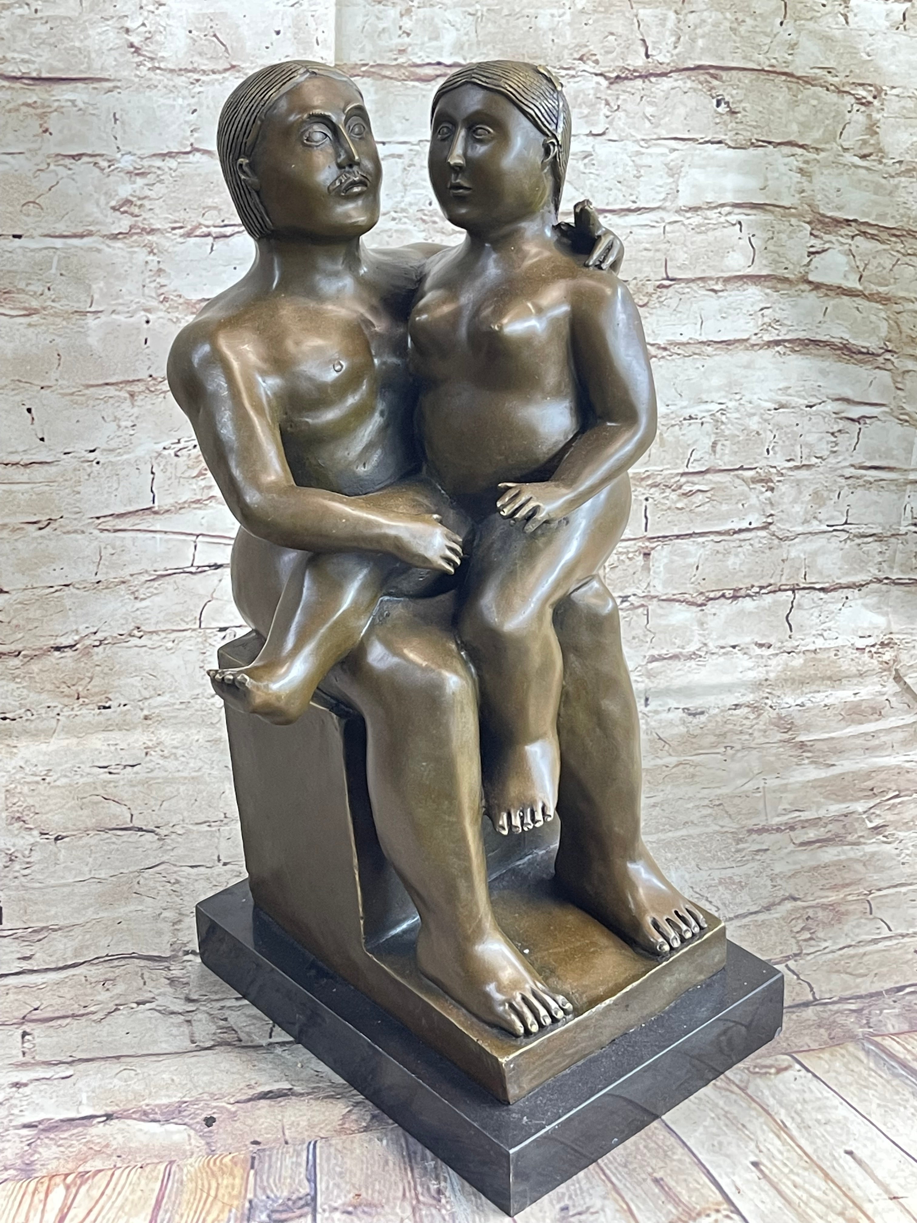 Fernando Botero Man w/ Daughter Bronze 19" x 10" Sculpture