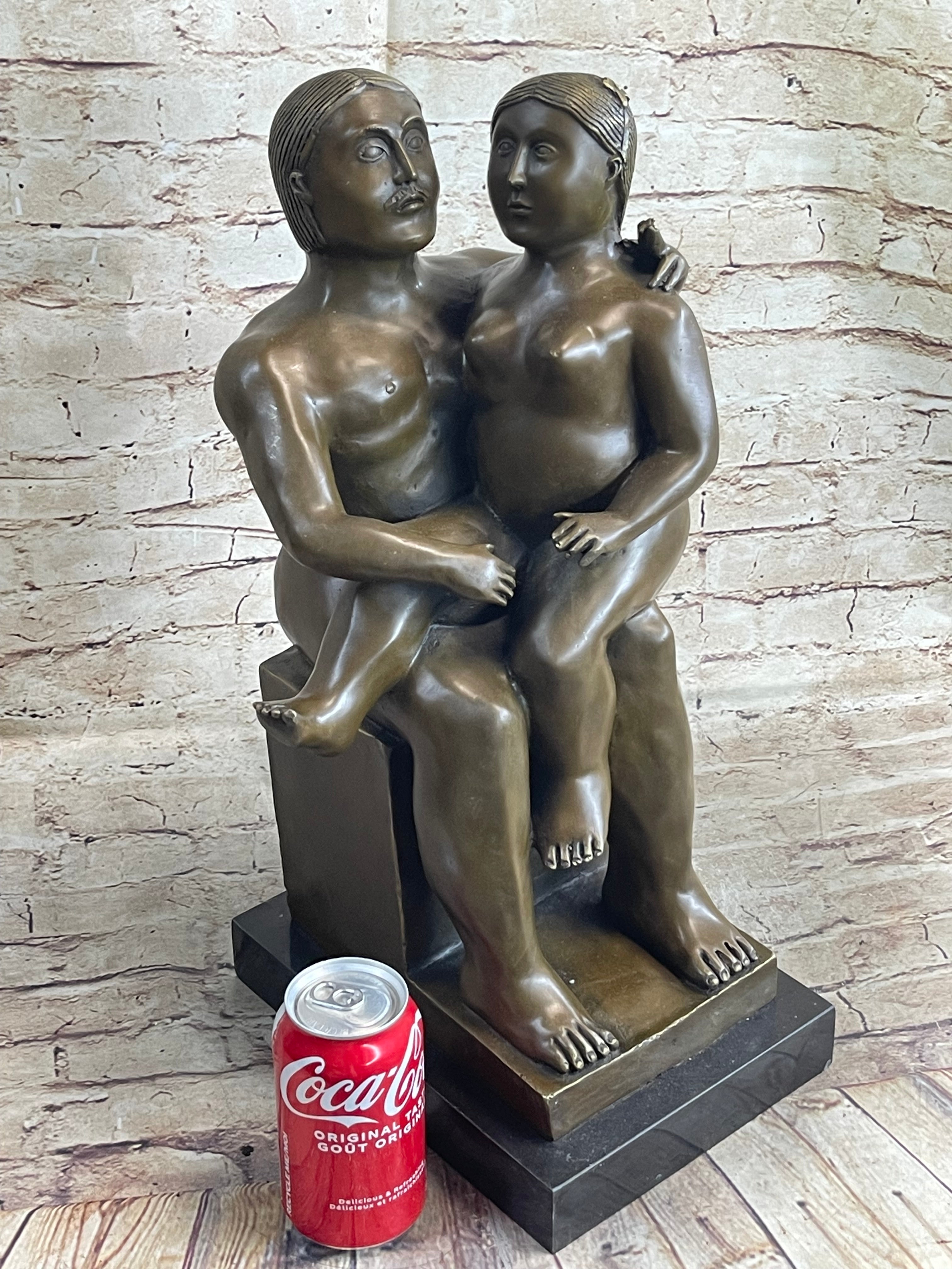 Fernando Botero Man w/ Daughter Bronze 19" x 10" Sculpture