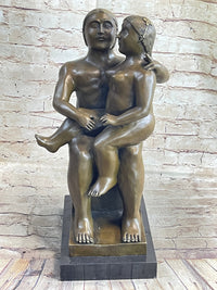 Fernando Botero Man w/ Daughter Bronze 19" x 10" Sculpture