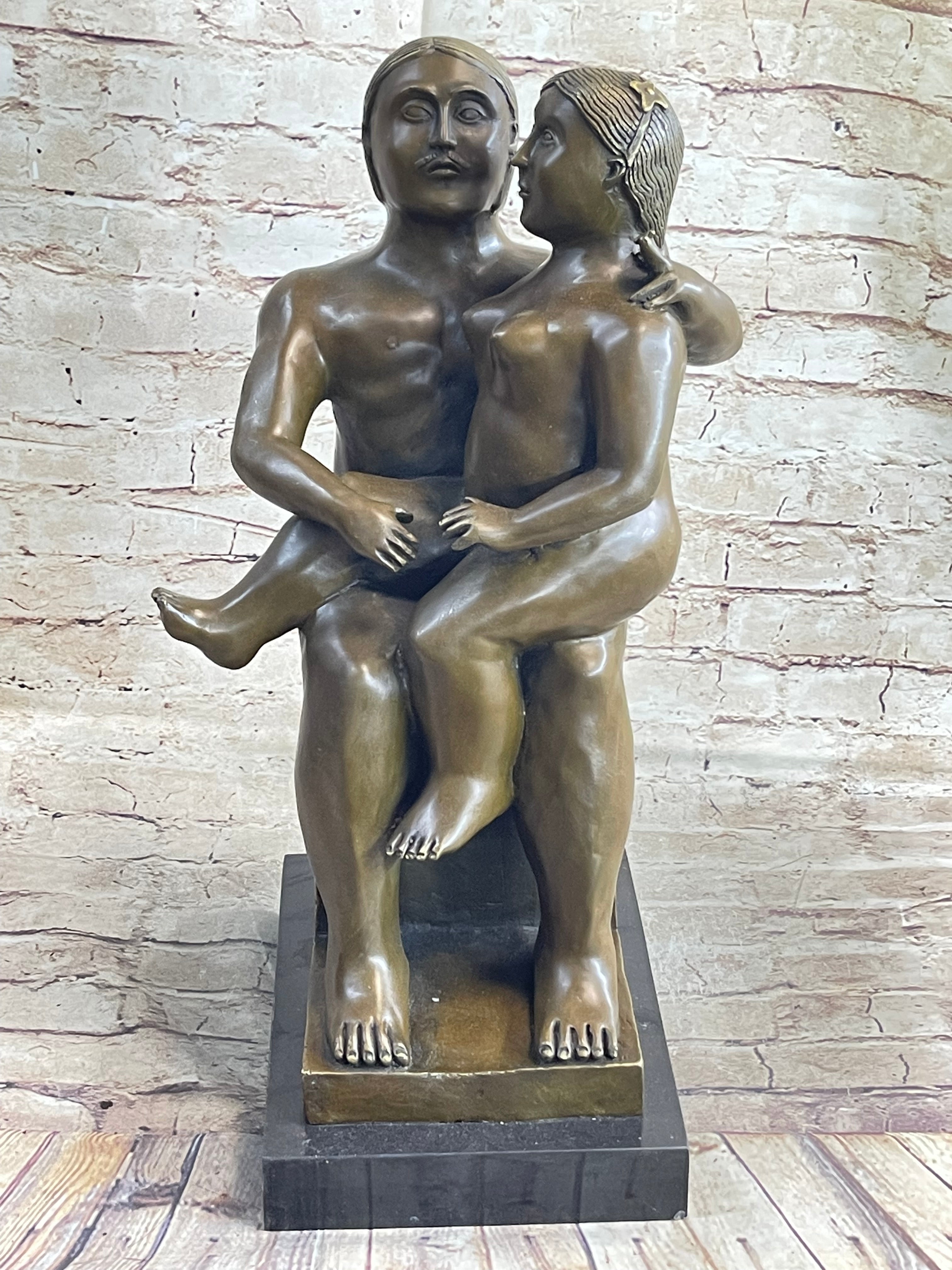 Fernando Botero Man w/ Daughter Bronze 19" x 10" Sculpture