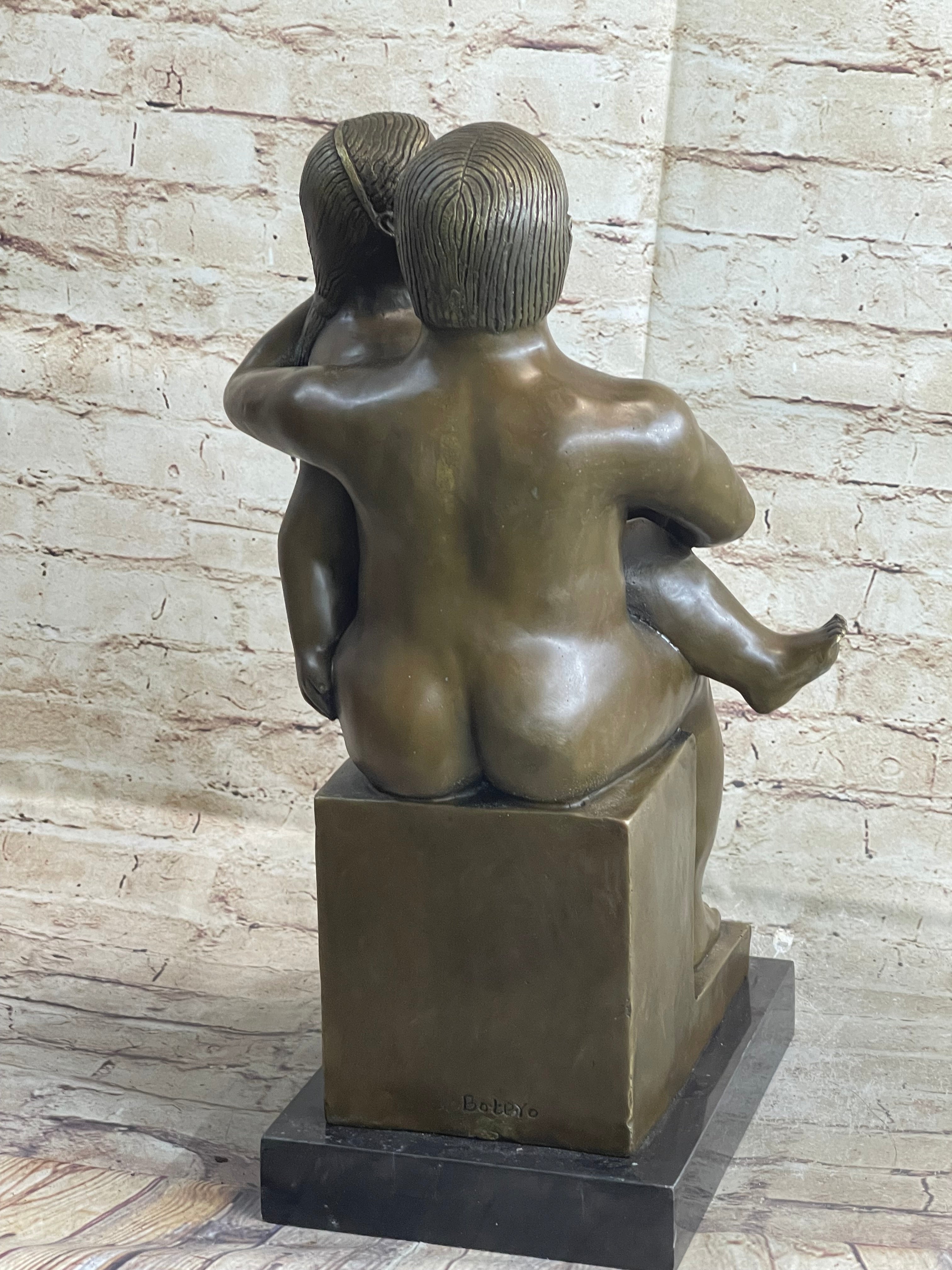 Fernando Botero Man w/ Daughter Bronze 19" x 10" Sculpture