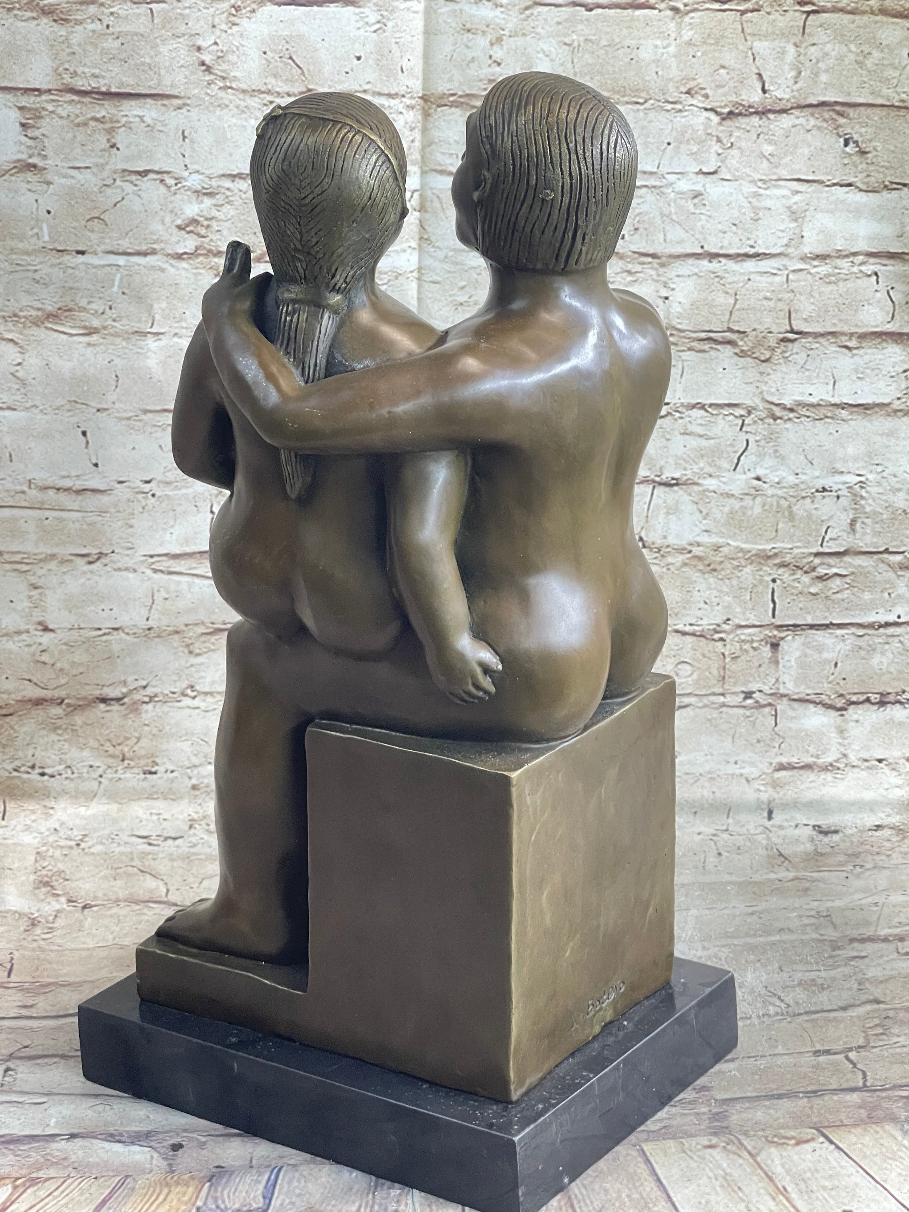 Fernando Botero Man w/ Daughter Bronze 19" x 10" Sculpture