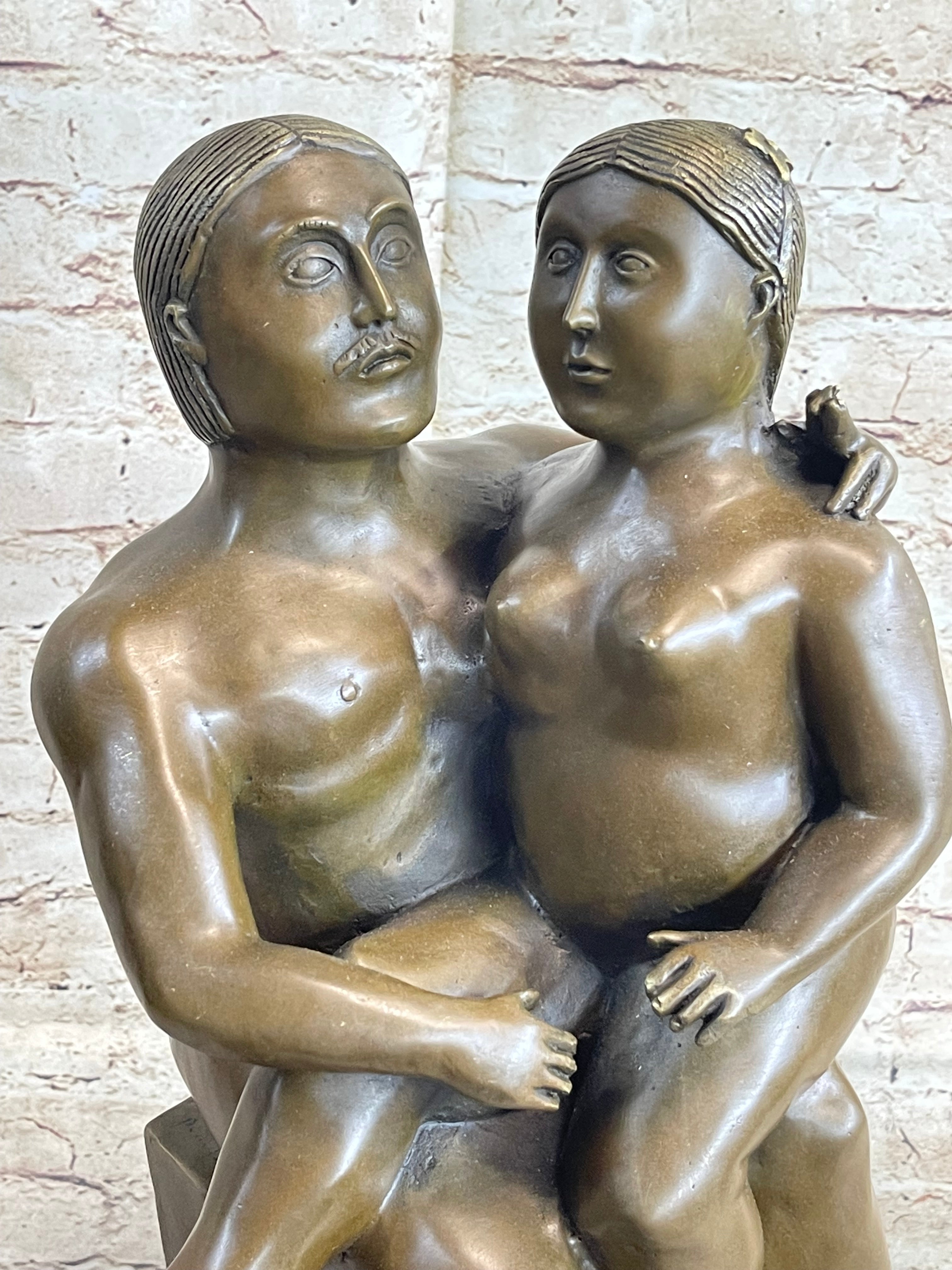 Fernando Botero Man w/ Daughter Bronze 19" x 10" Sculpture