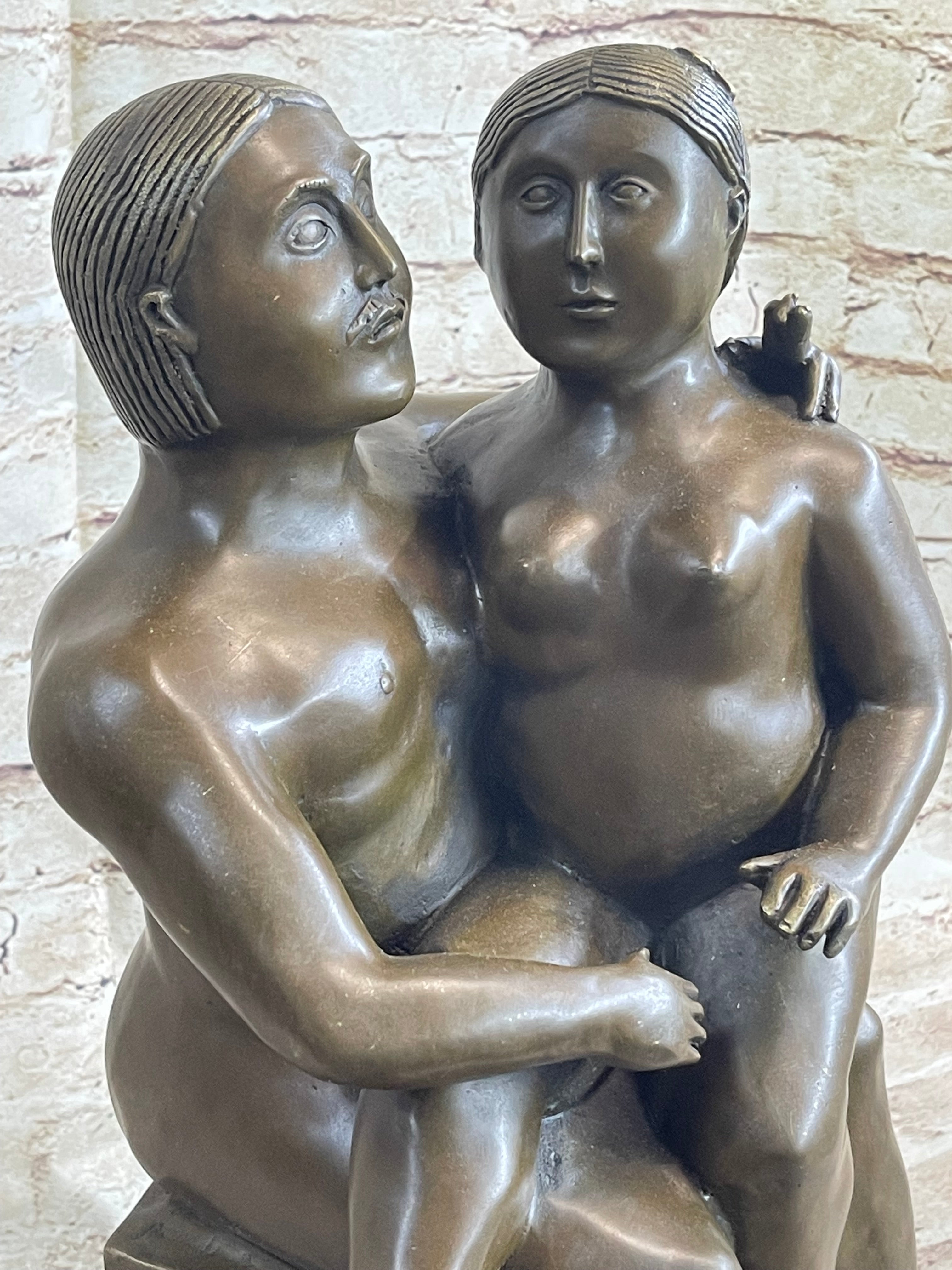 Fernando Botero Man w/ Daughter Bronze 19" x 10" Sculpture