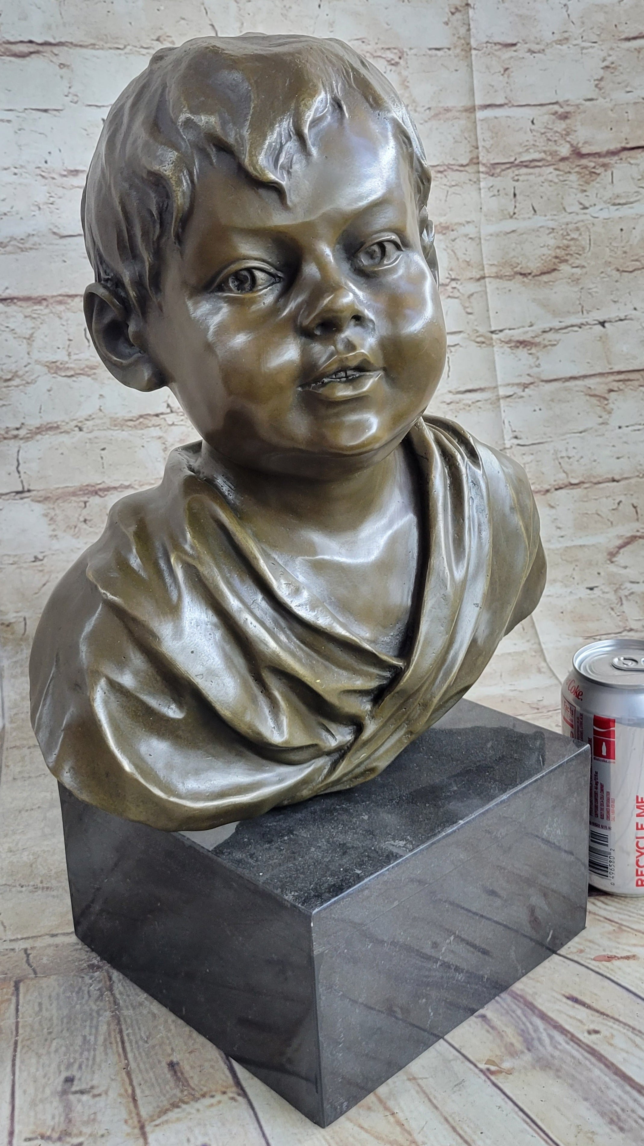 Bronze Bust of Young Boy on Marble Base Signed Art