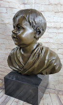 Bronze Bust of Young Boy on Marble Base Signed Art