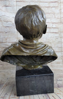 Bronze Bust of Young Boy on Marble Base Signed Art