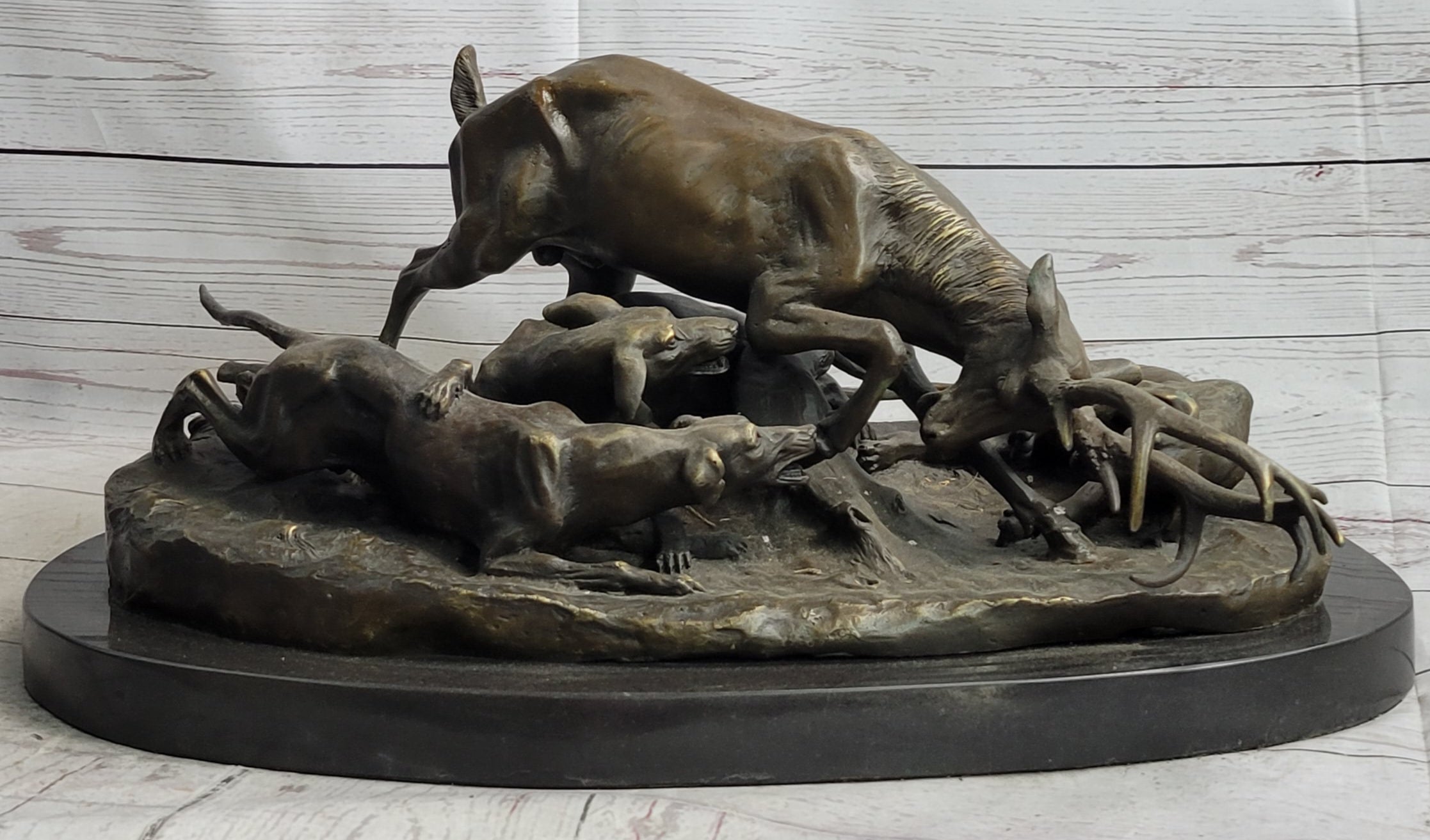 Elk Stag Attacked by Wild Dogs Bronze Sculpture Antoine Barye