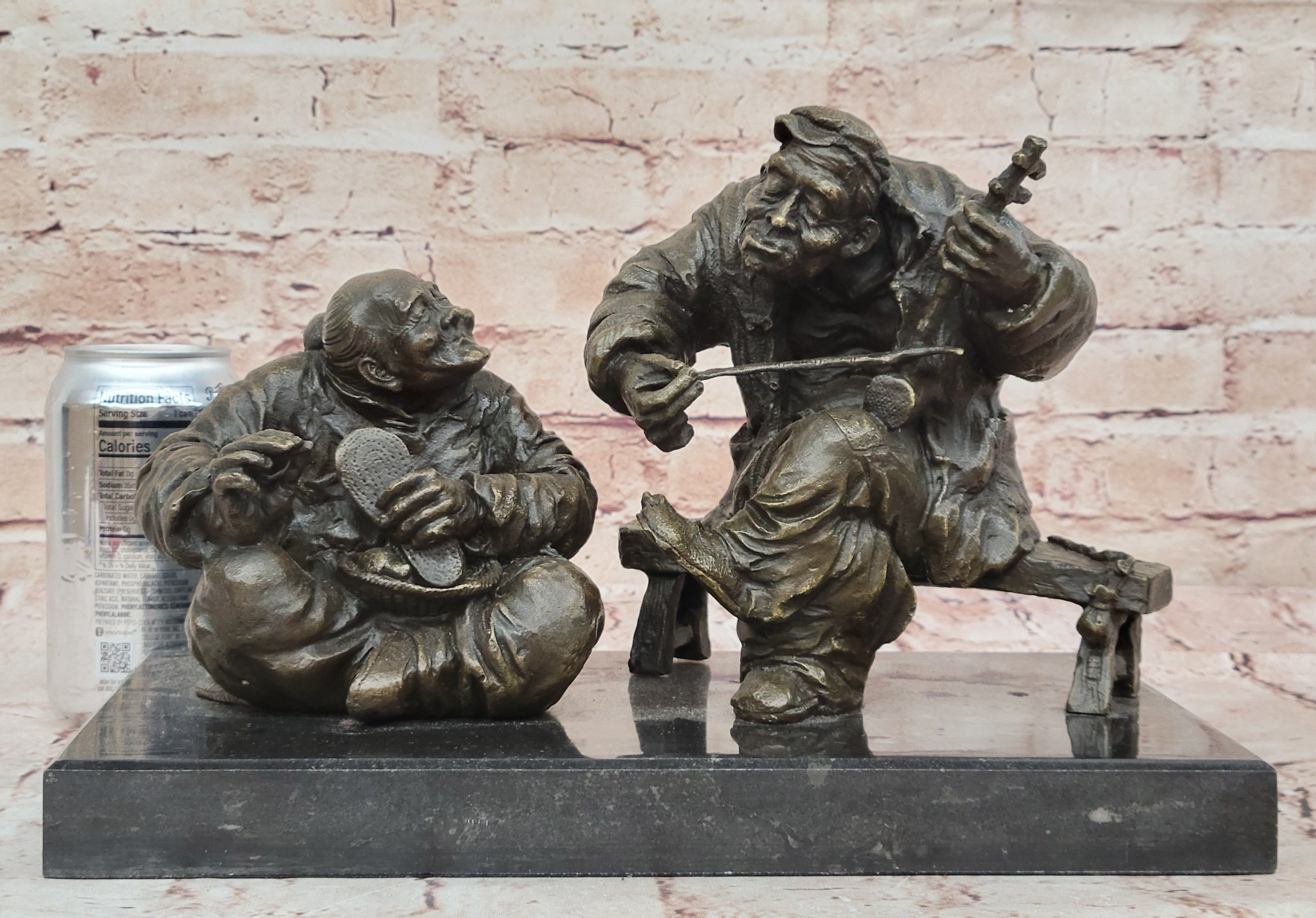 Bronze Chinese Musician and Shoemaker – Folk Art Sculpture