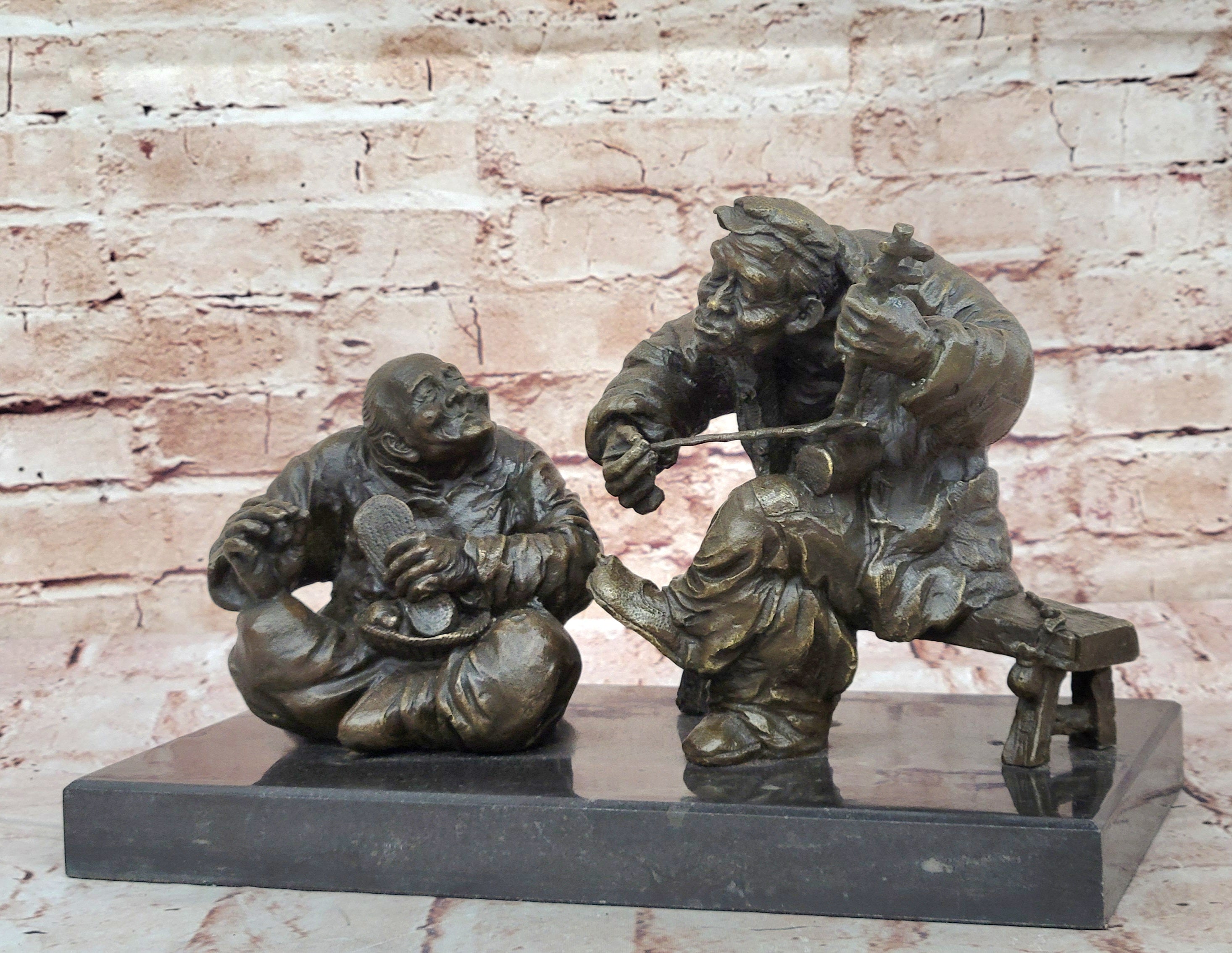 Bronze Chinese Musician and Shoemaker – Folk Art Sculpture