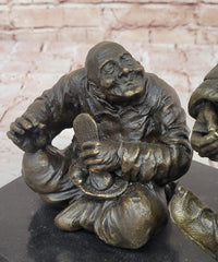Bronze Chinese Musician and Shoemaker – Folk Art Sculpture