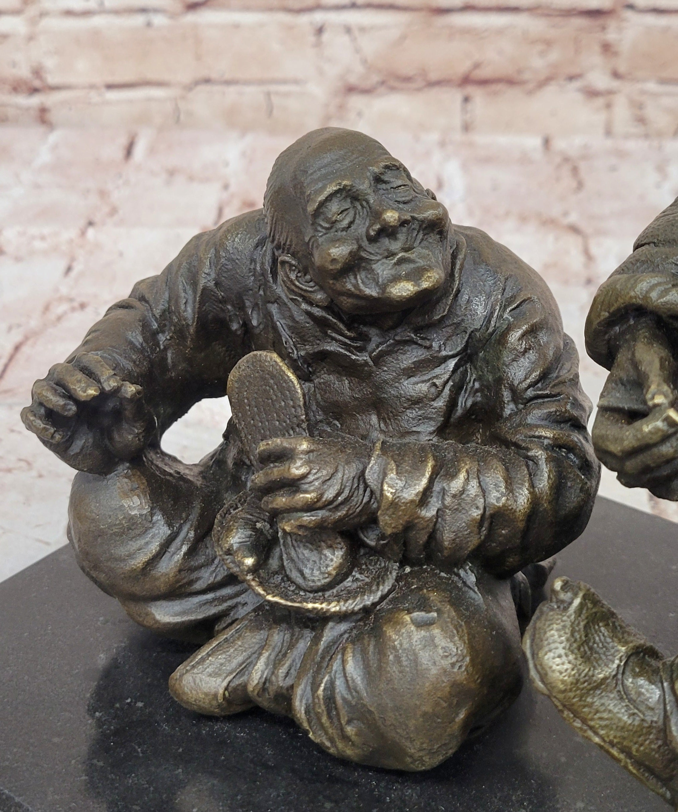 Bronze Chinese Musician and Shoemaker – Folk Art Sculpture