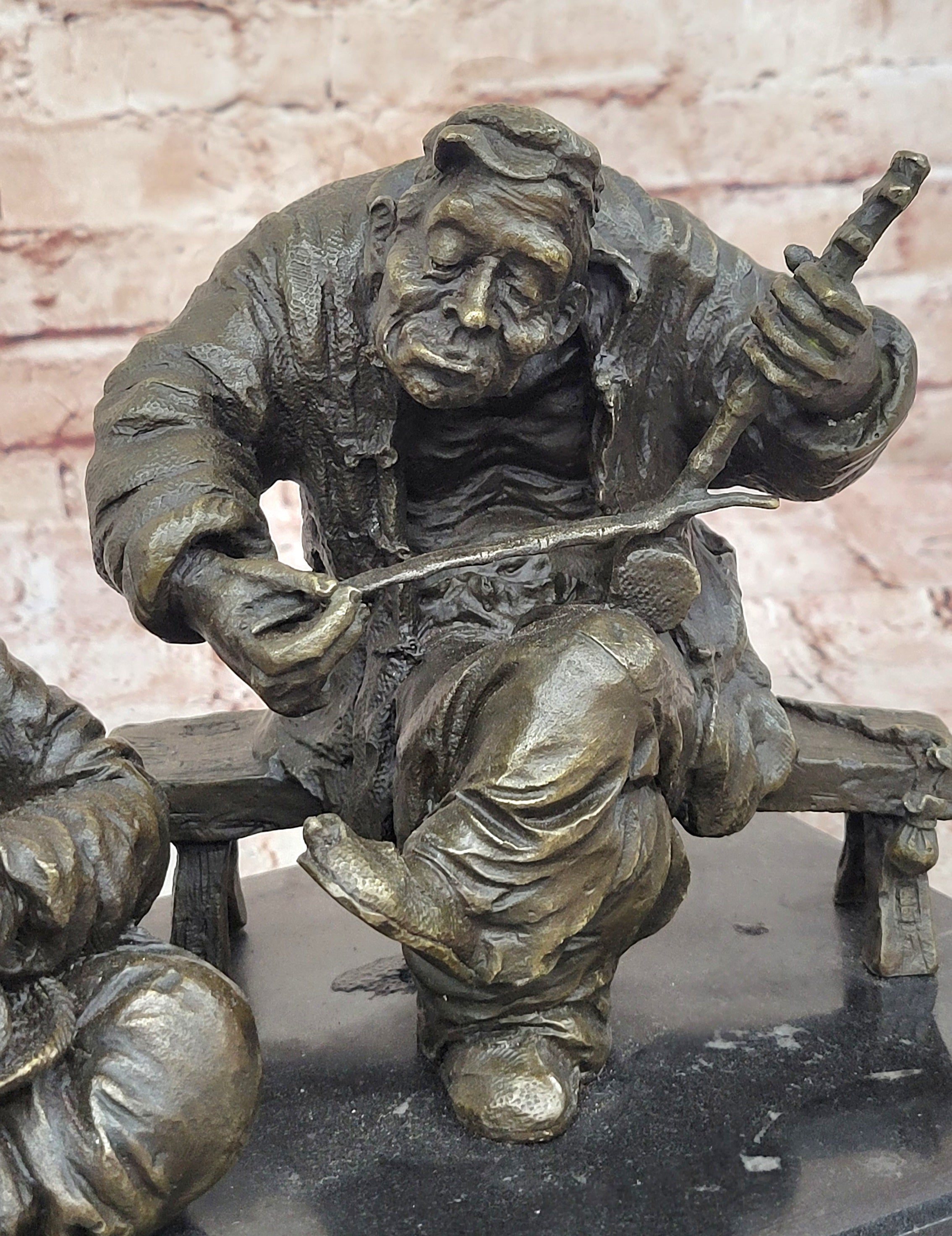Bronze Chinese Musician and Shoemaker – Folk Art Sculpture